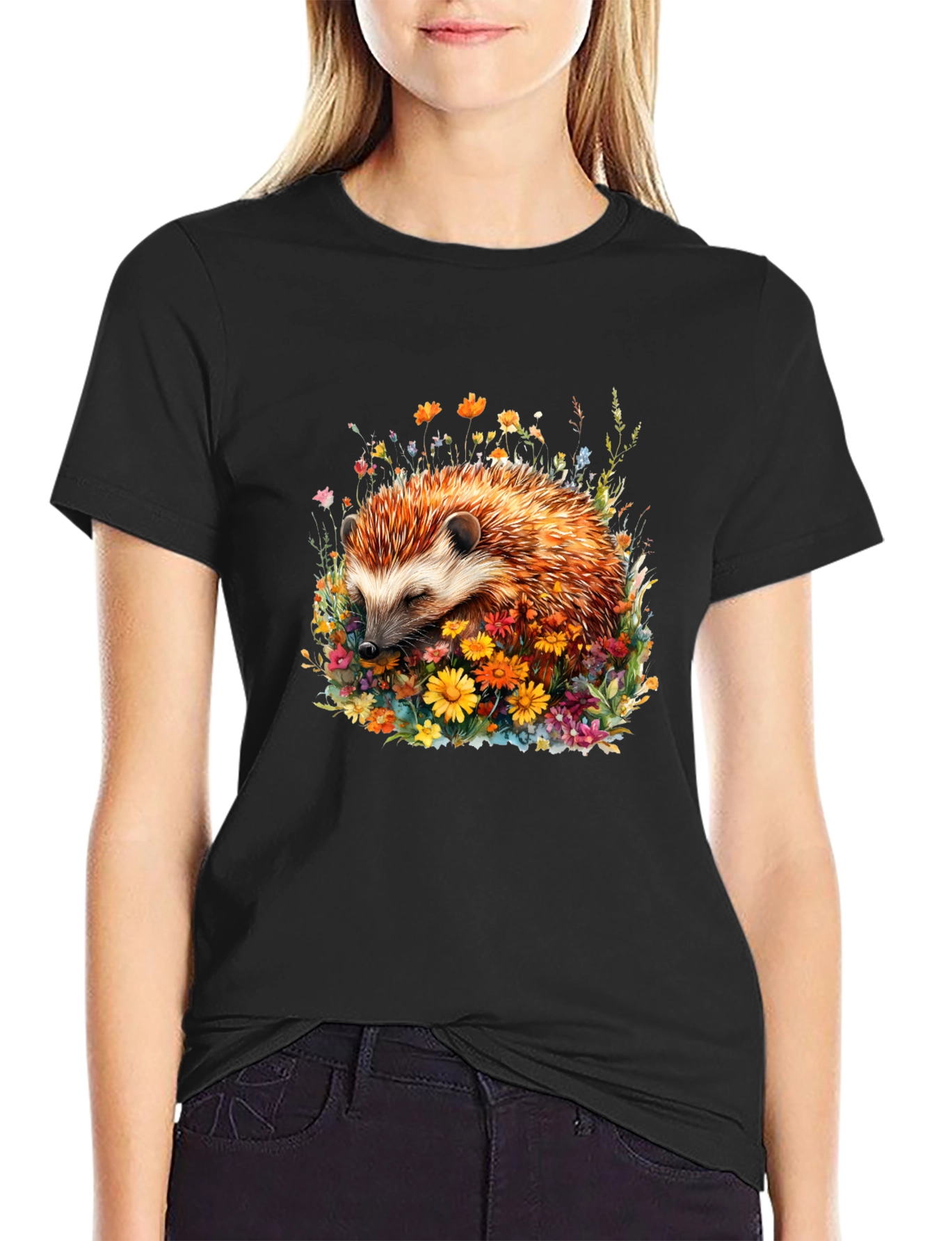 Hedgehog in Flowers Graphic Tee