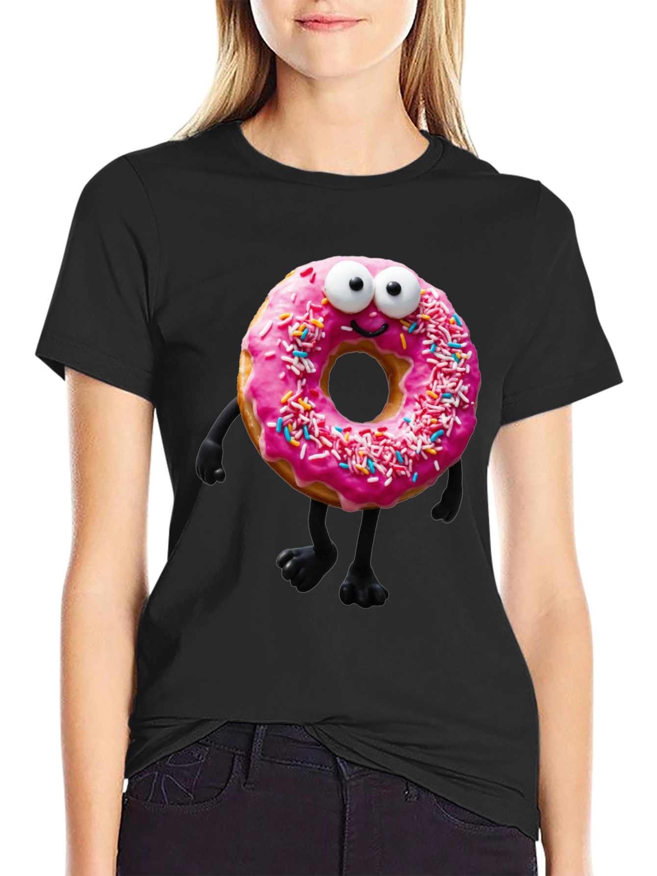 Donut Character Graphic Tee - Black