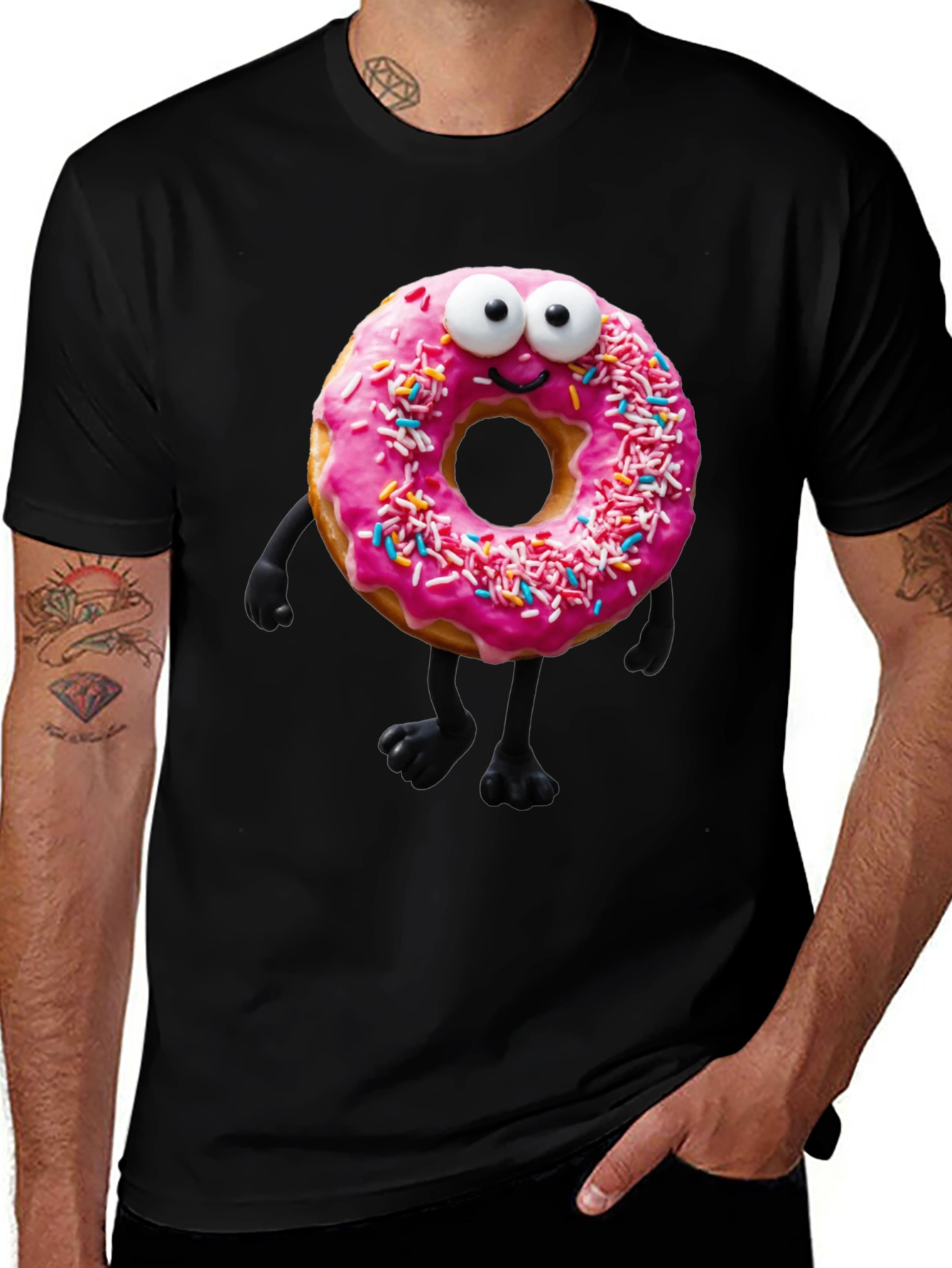 Donut Character Graphic Tee - Black