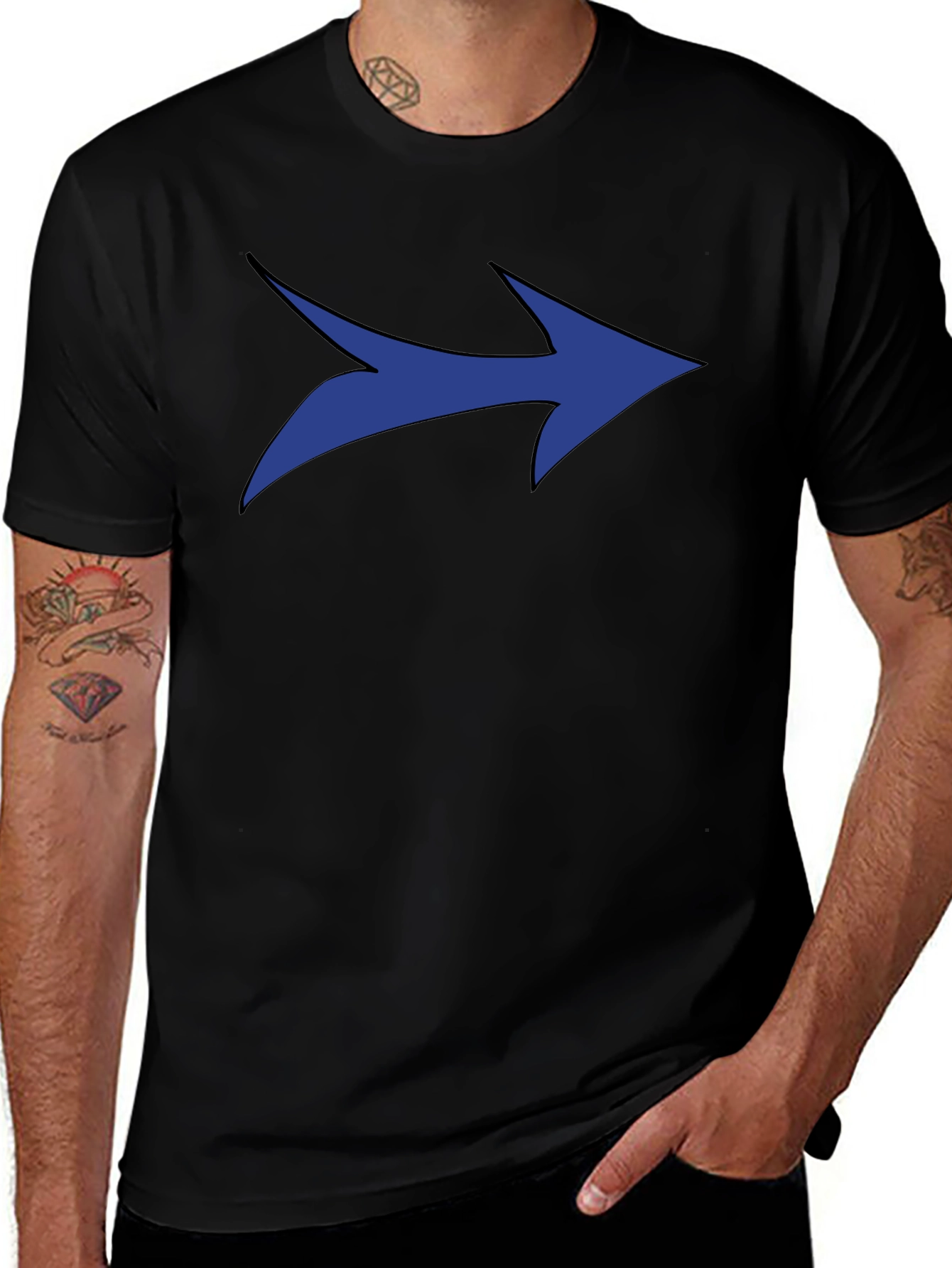 Blue Arrow Graphic Black T-Shirt - Modern Style