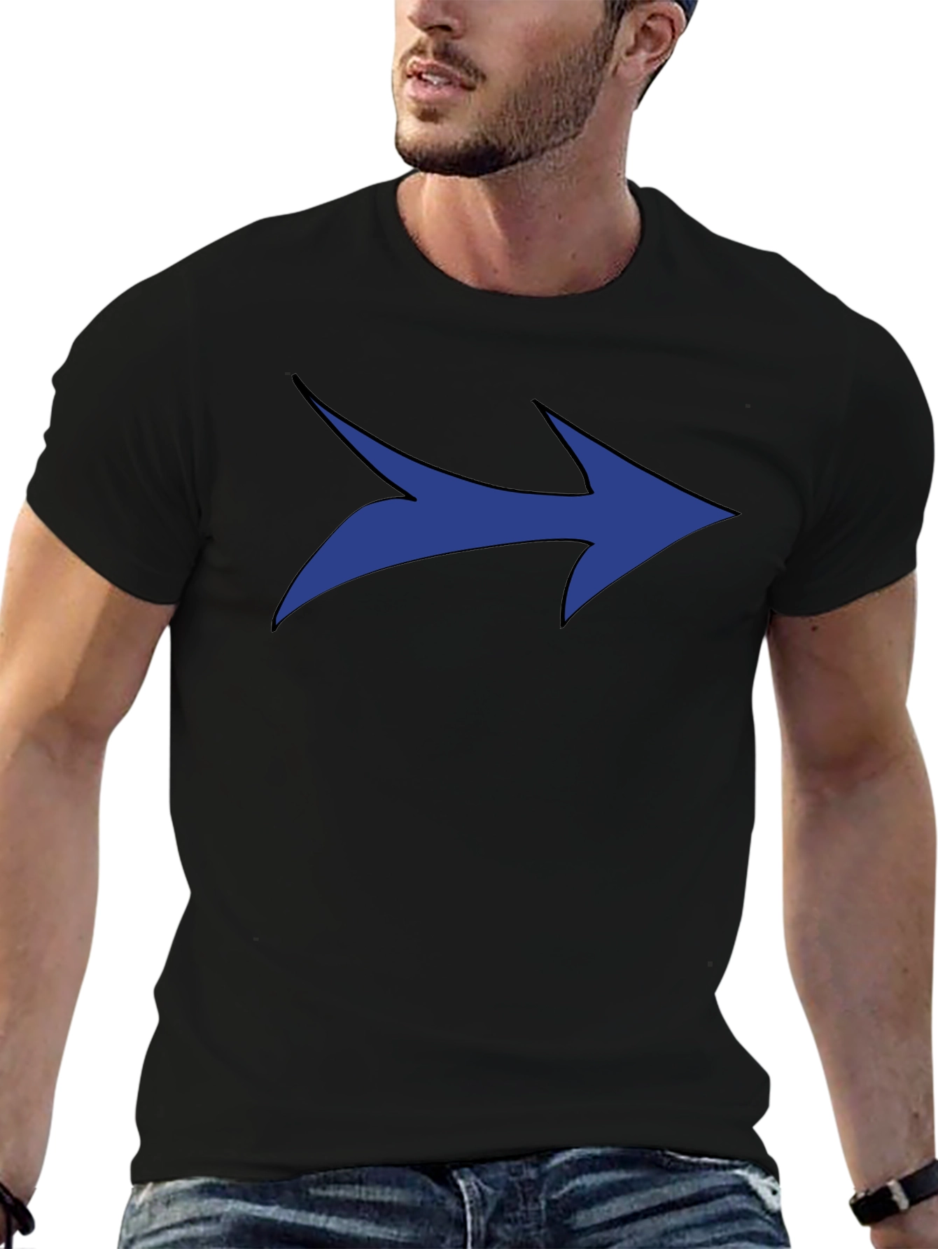 Blue Arrow Graphic Black T-Shirt - Modern Style