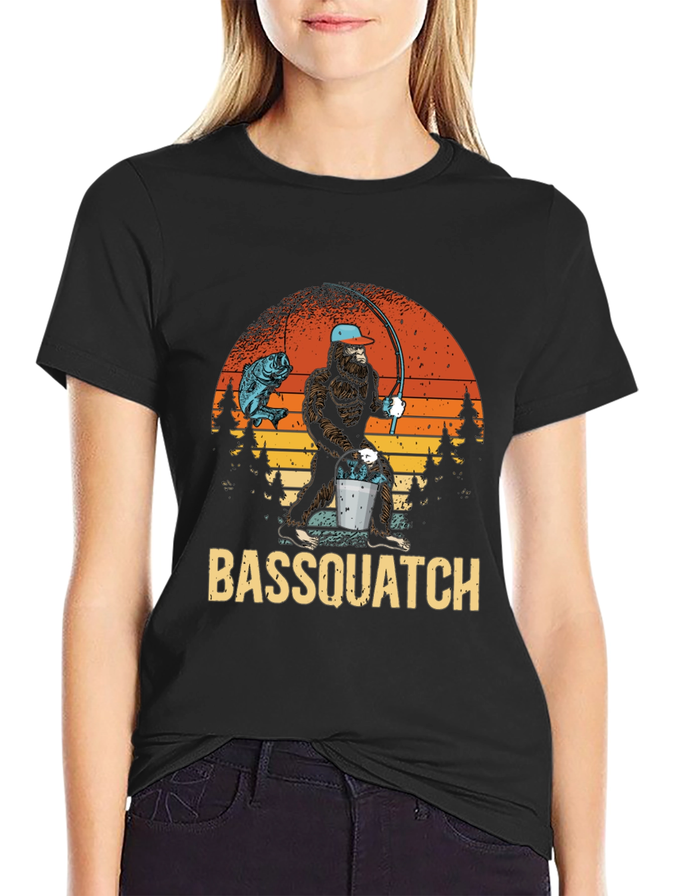 Bassquatch Fishing Graphic T-Shirt - Bigfoot Angler Tee