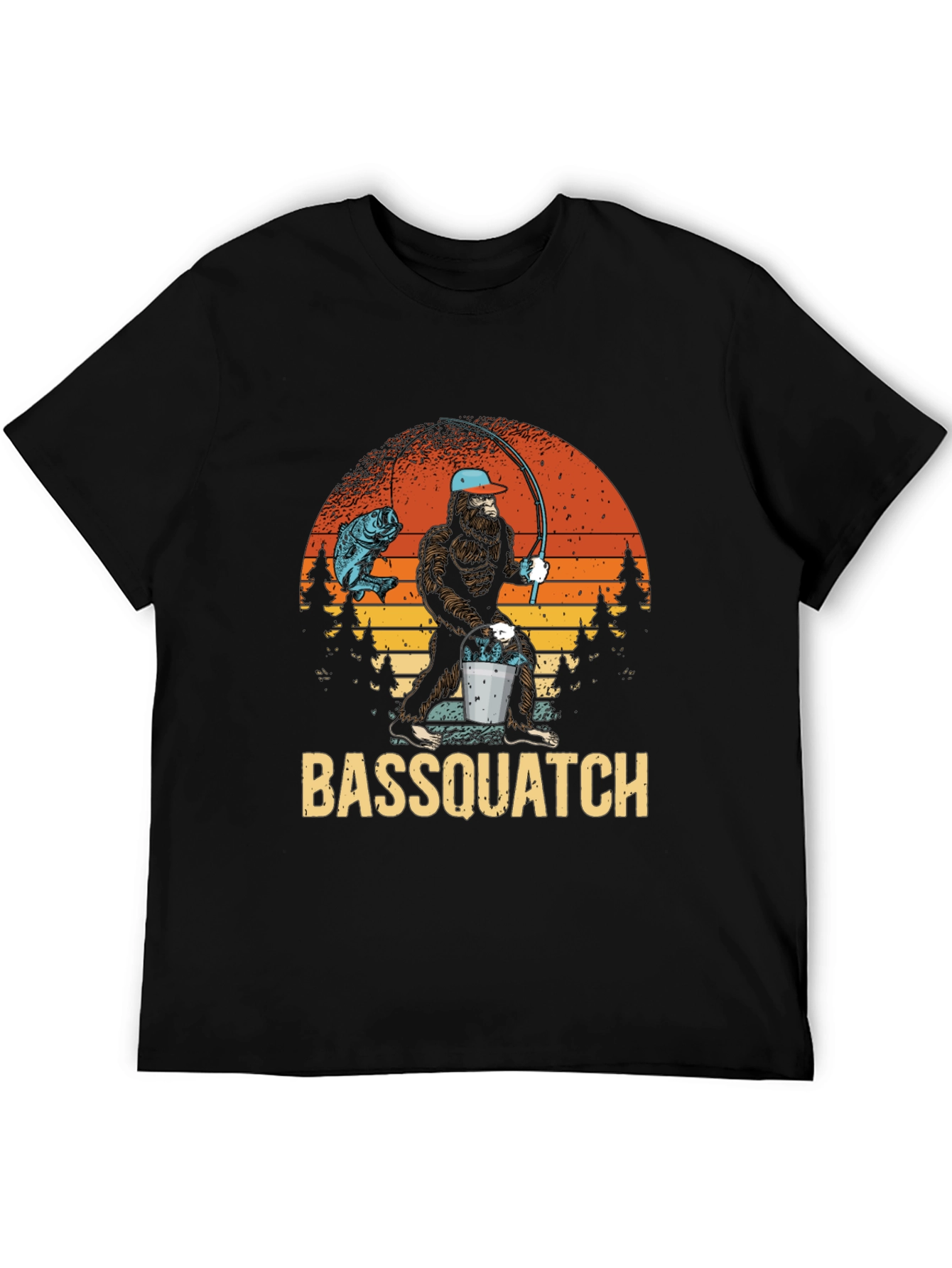 Bassquatch Fishing Graphic T-Shirt - Bigfoot Angler Tee