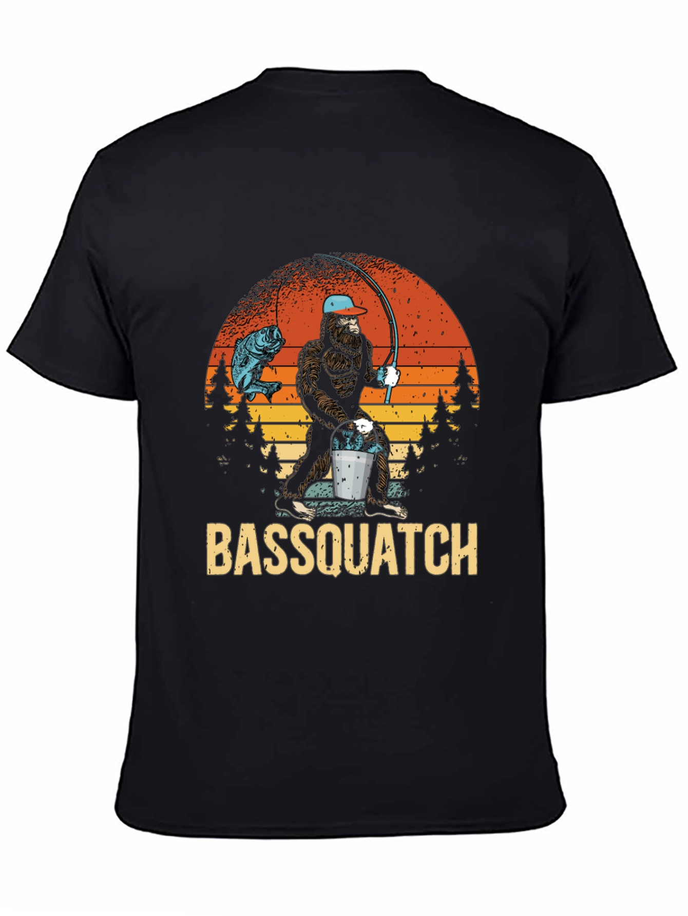 Bassquatch Fishing Graphic T-Shirt - Bigfoot Angler Tee