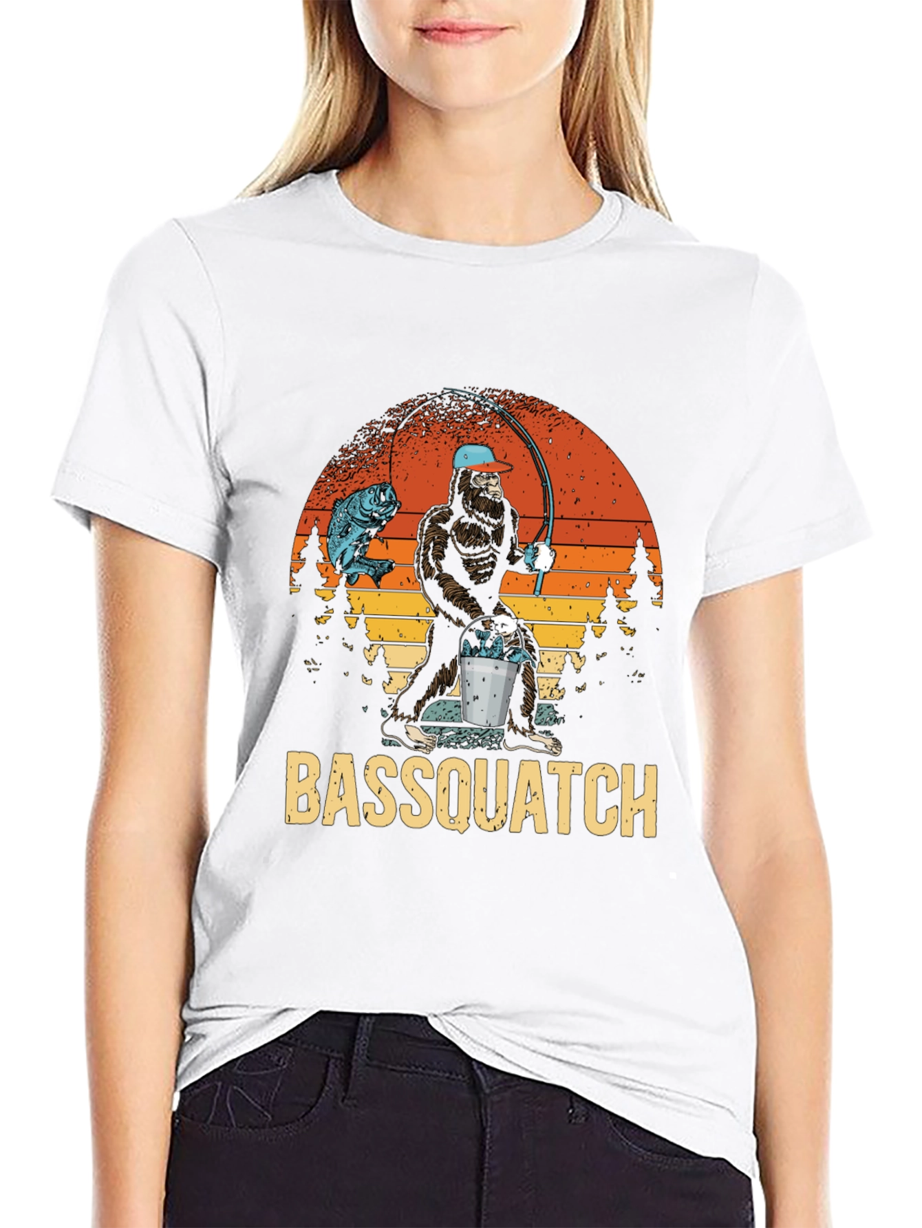 Bassquatch Fishing Graphic T-Shirt - Bigfoot Angler Tee