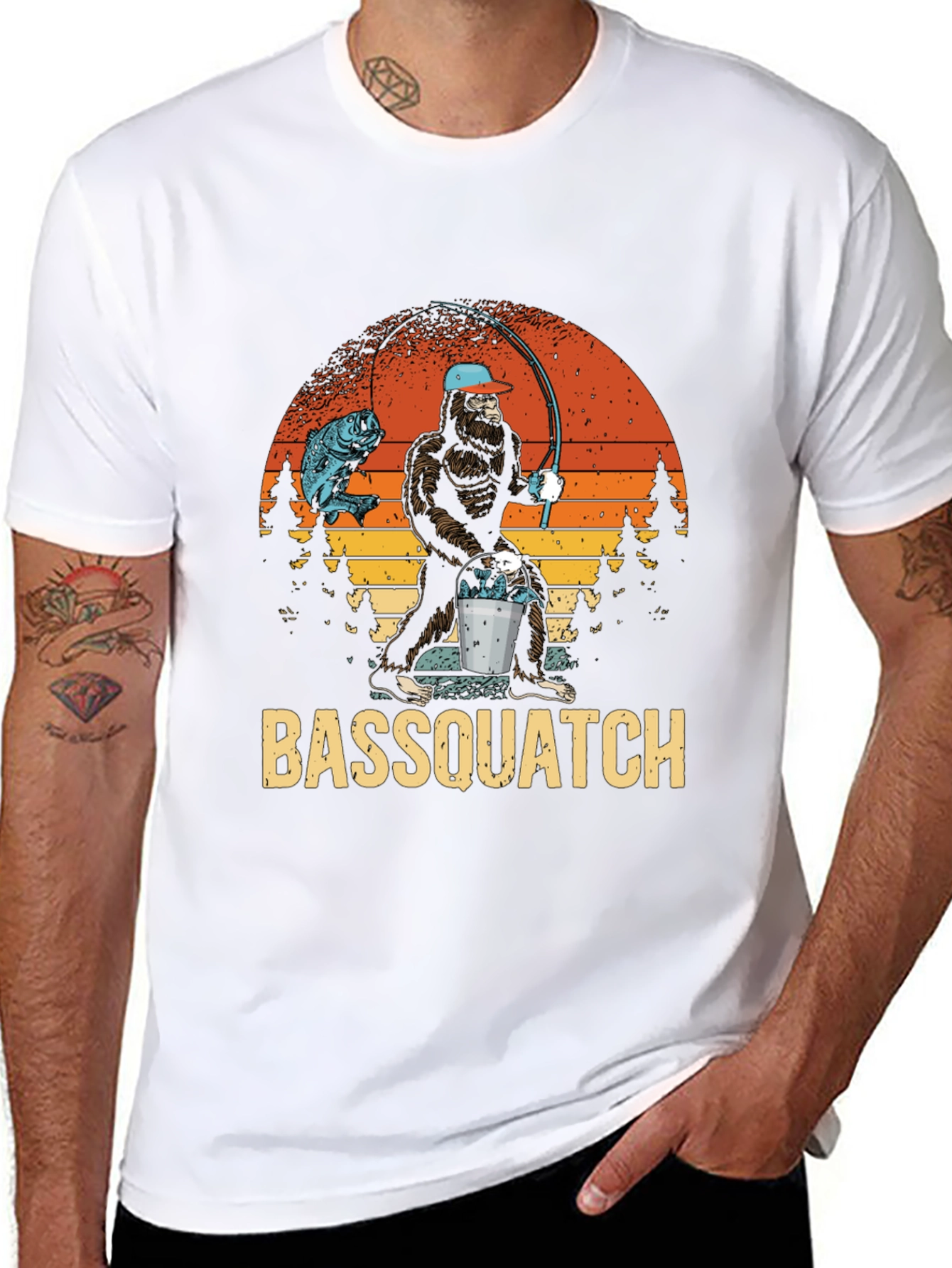 Bassquatch Fishing Graphic T-Shirt - Bigfoot Angler Tee