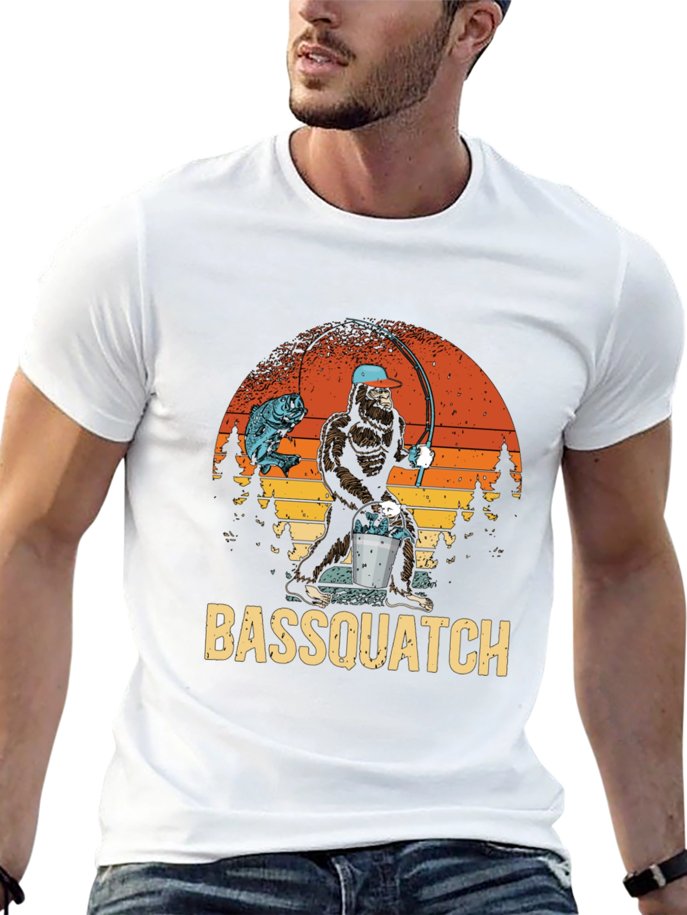 Bassquatch Fishing Graphic T-Shirt - Bigfoot Angler Tee