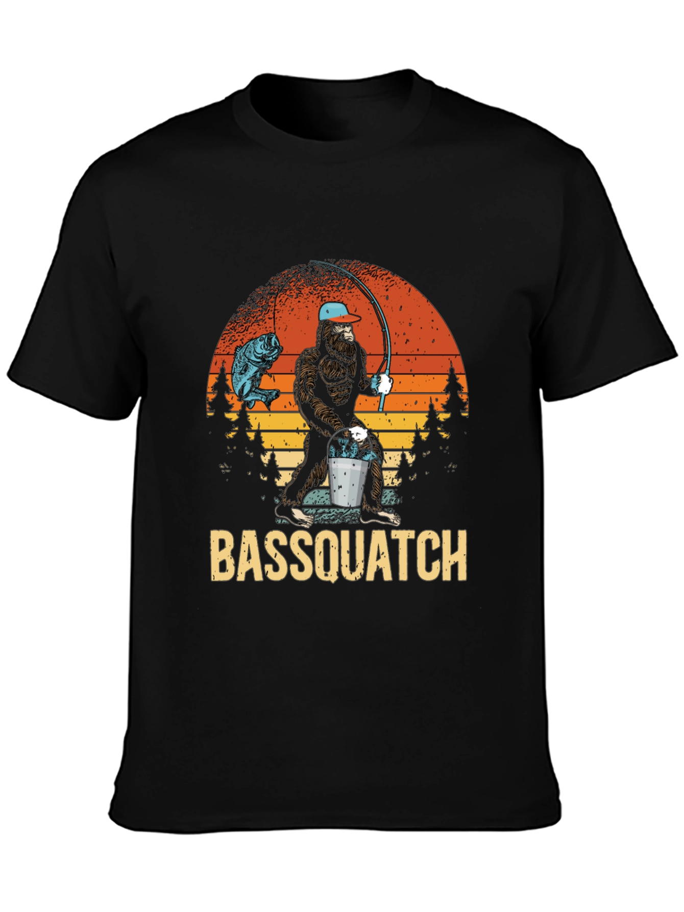 Bassquatch Fishing Graphic T-Shirt - Bigfoot Angler Tee