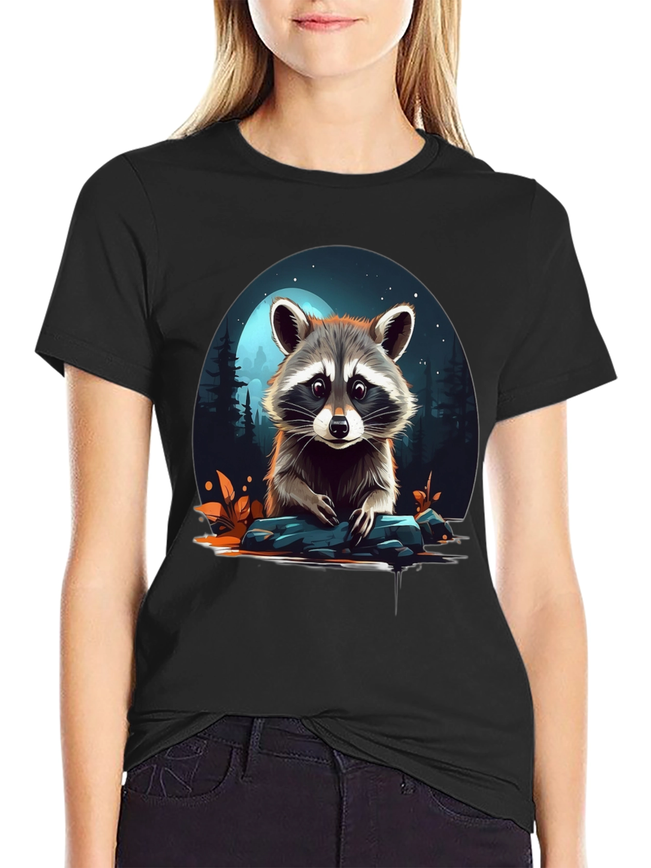 Raccoon Graphic Tee - Nature Lovers Black T-Shirt