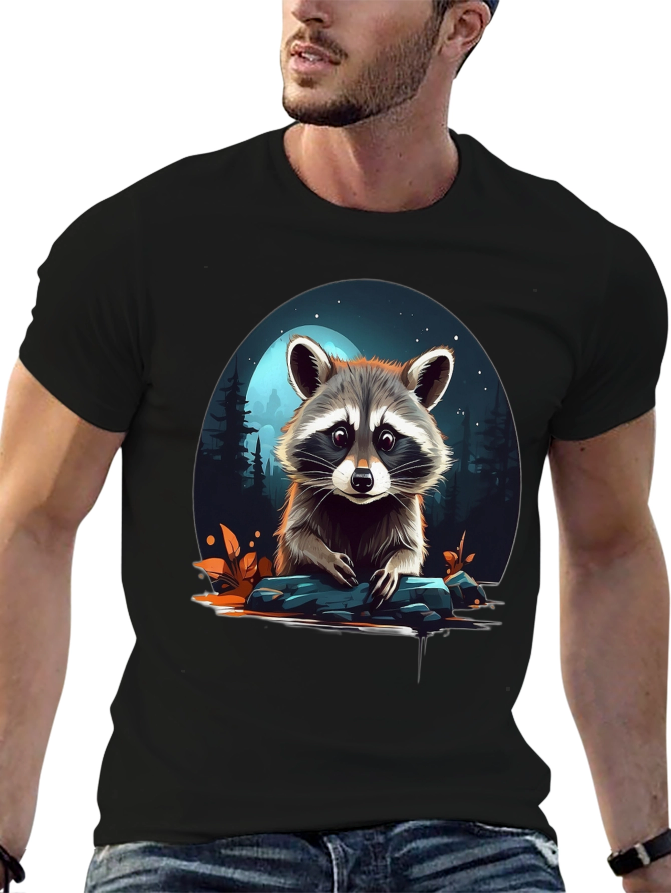 Raccoon Graphic Tee - Nature Lovers Black T-Shirt