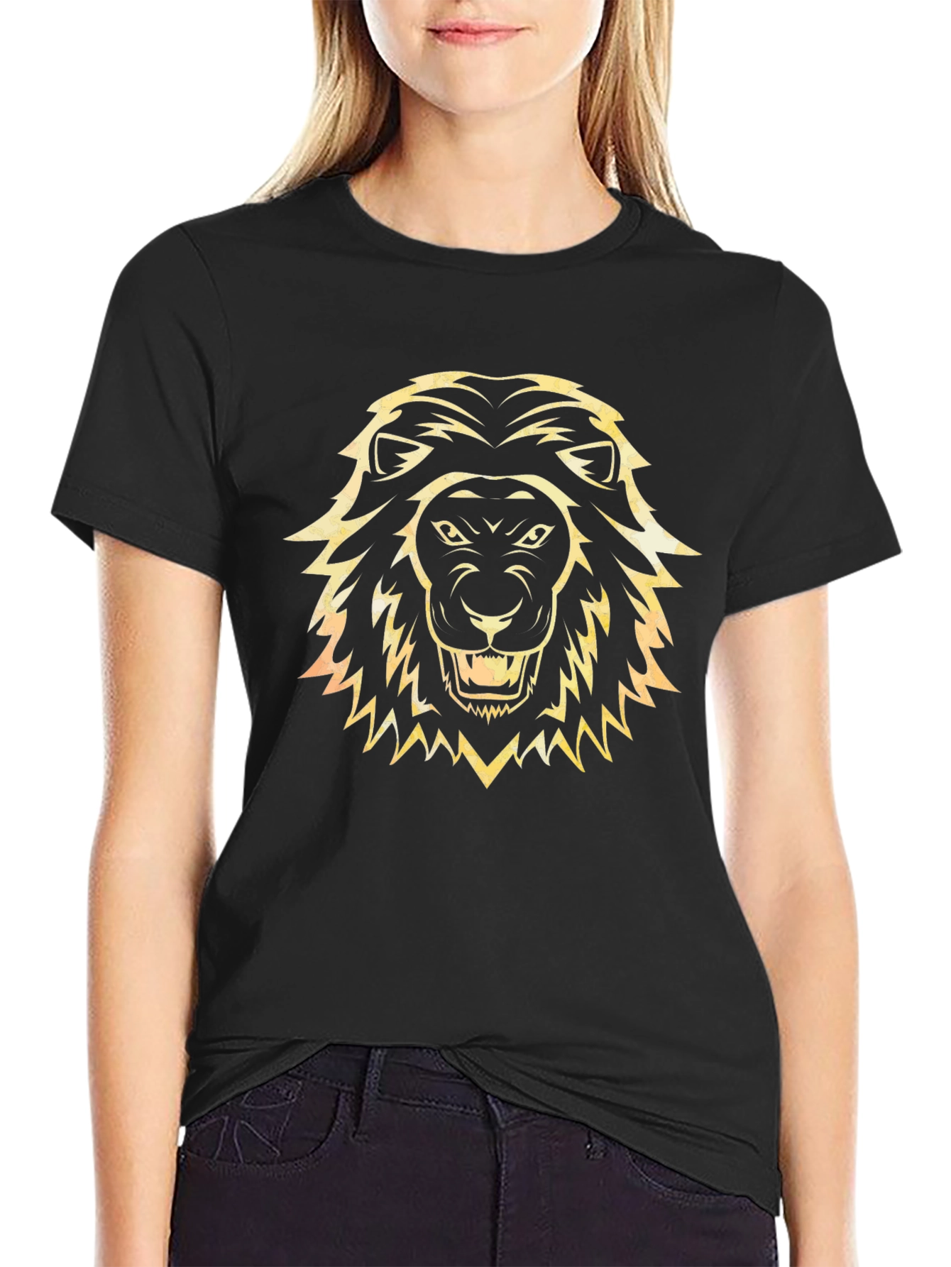 Lion Head Graphic Tee - Black Cotton T-Shirt