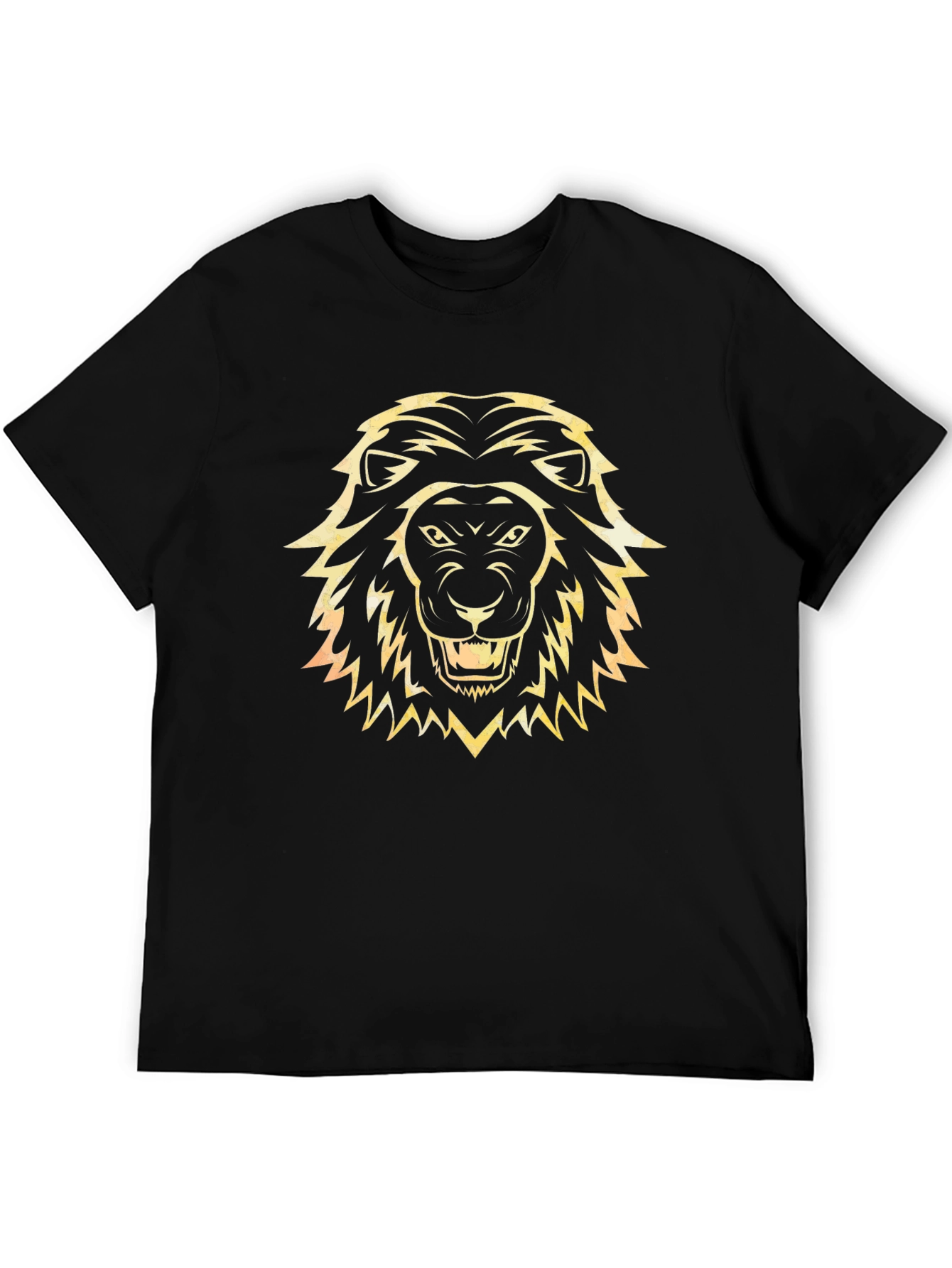 Lion Head Graphic Tee - Black Cotton T-Shirt