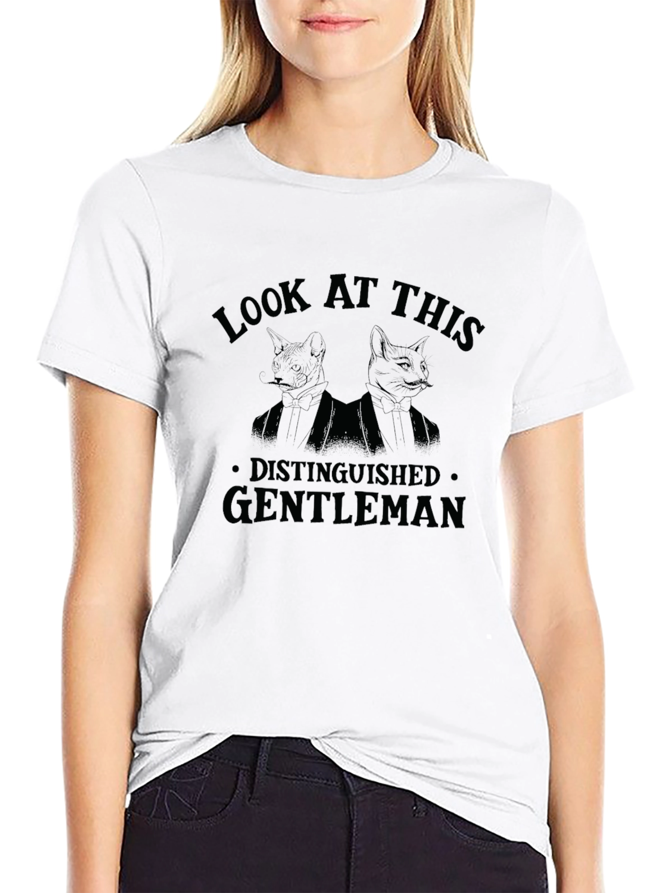 Distinguished Gentleman Cat Graphic Tee - Black
