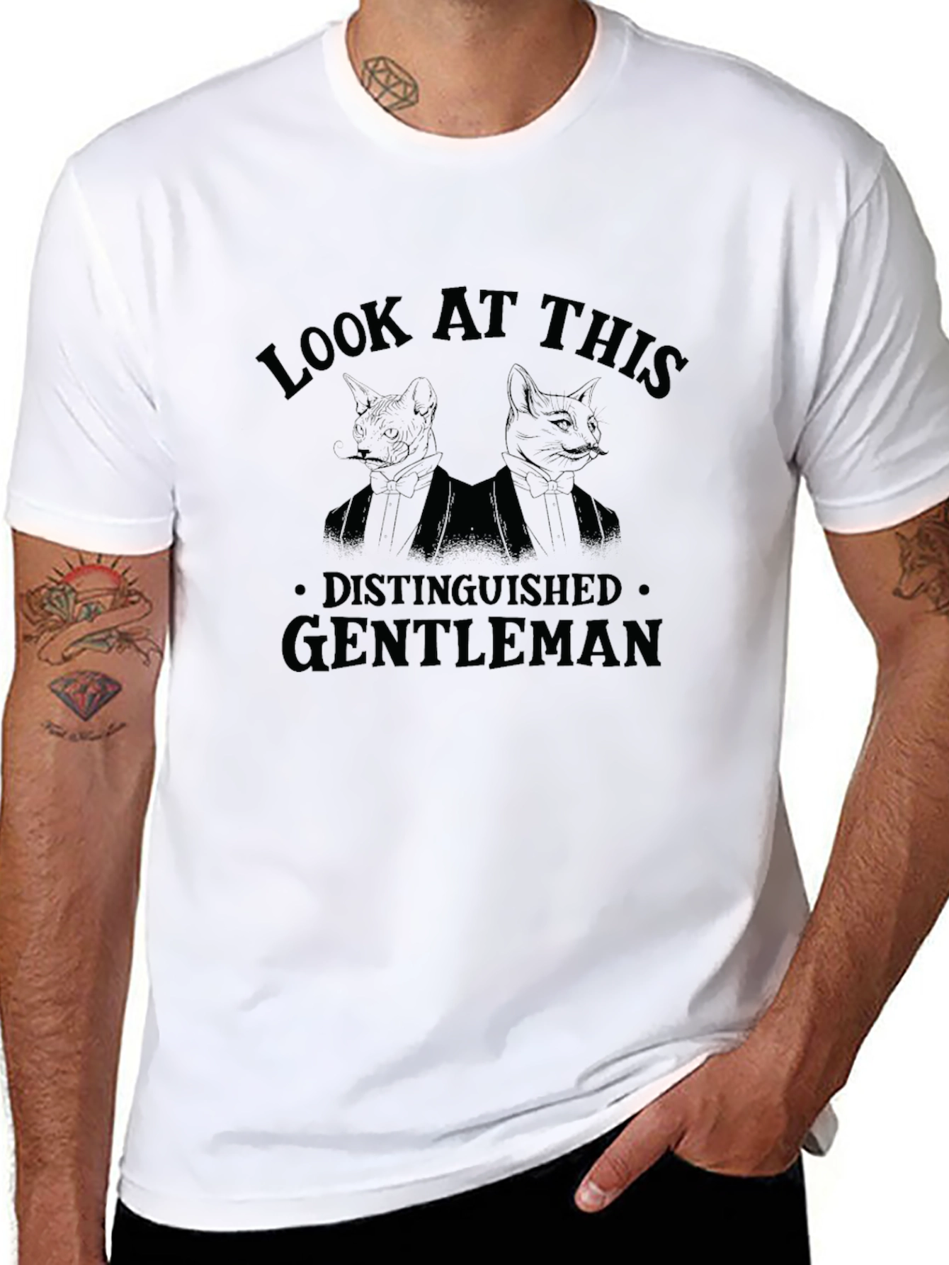 Distinguished Gentleman Cat Graphic Tee - Black