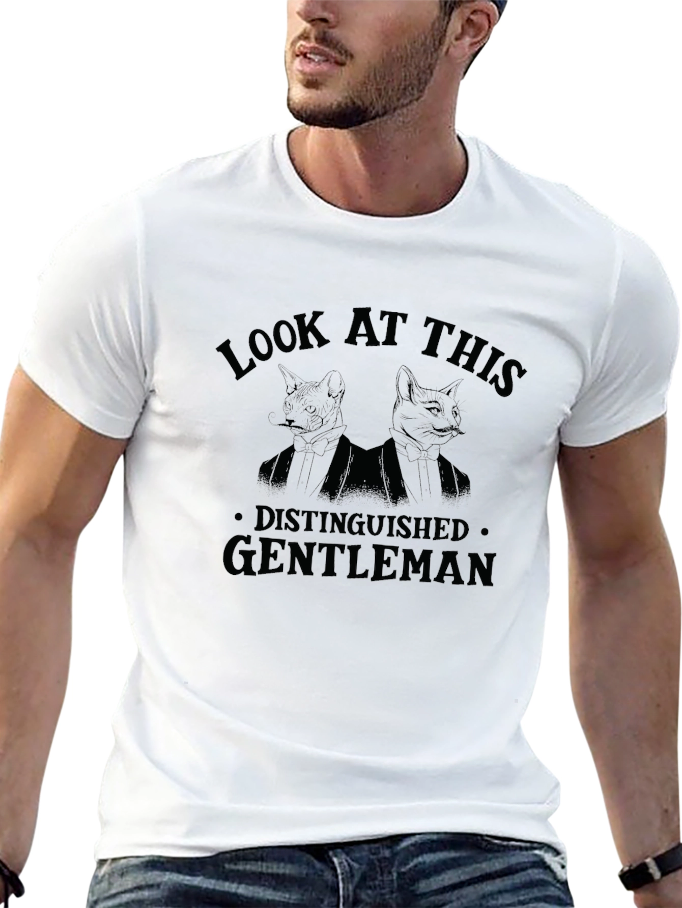 Distinguished Gentleman Cat Graphic Tee - Black
