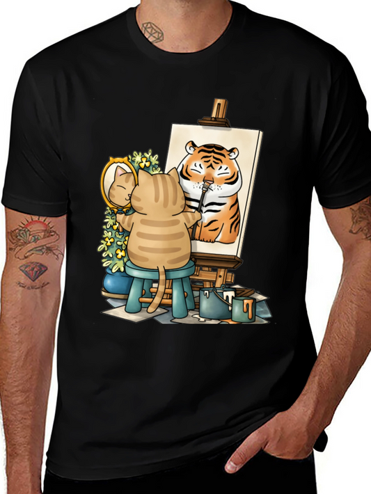 Cat Artist T-Shirt - Painting Tiger Self Portrait Cute Tee