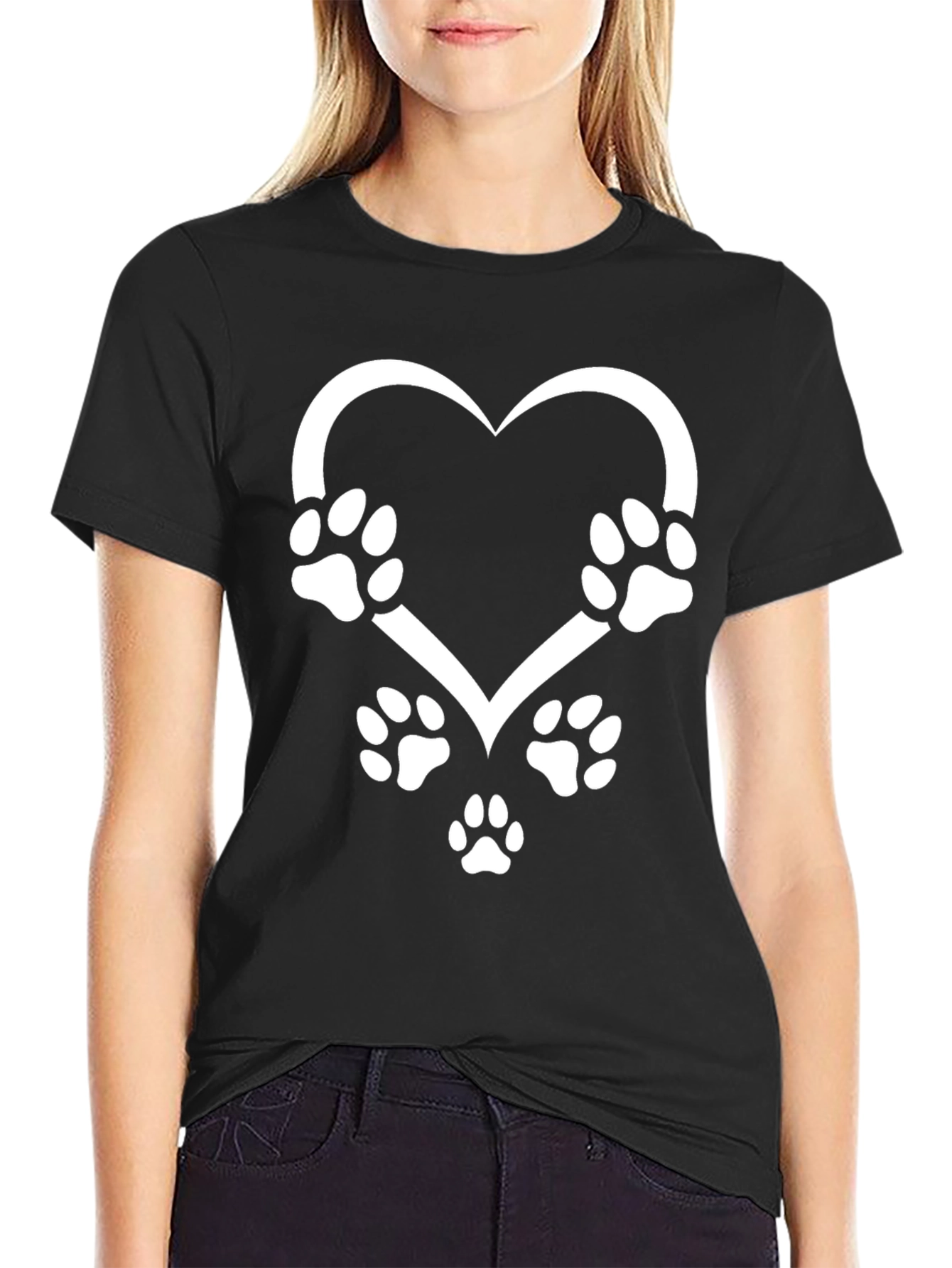 Paw Print Heart Graphic Tee - Black