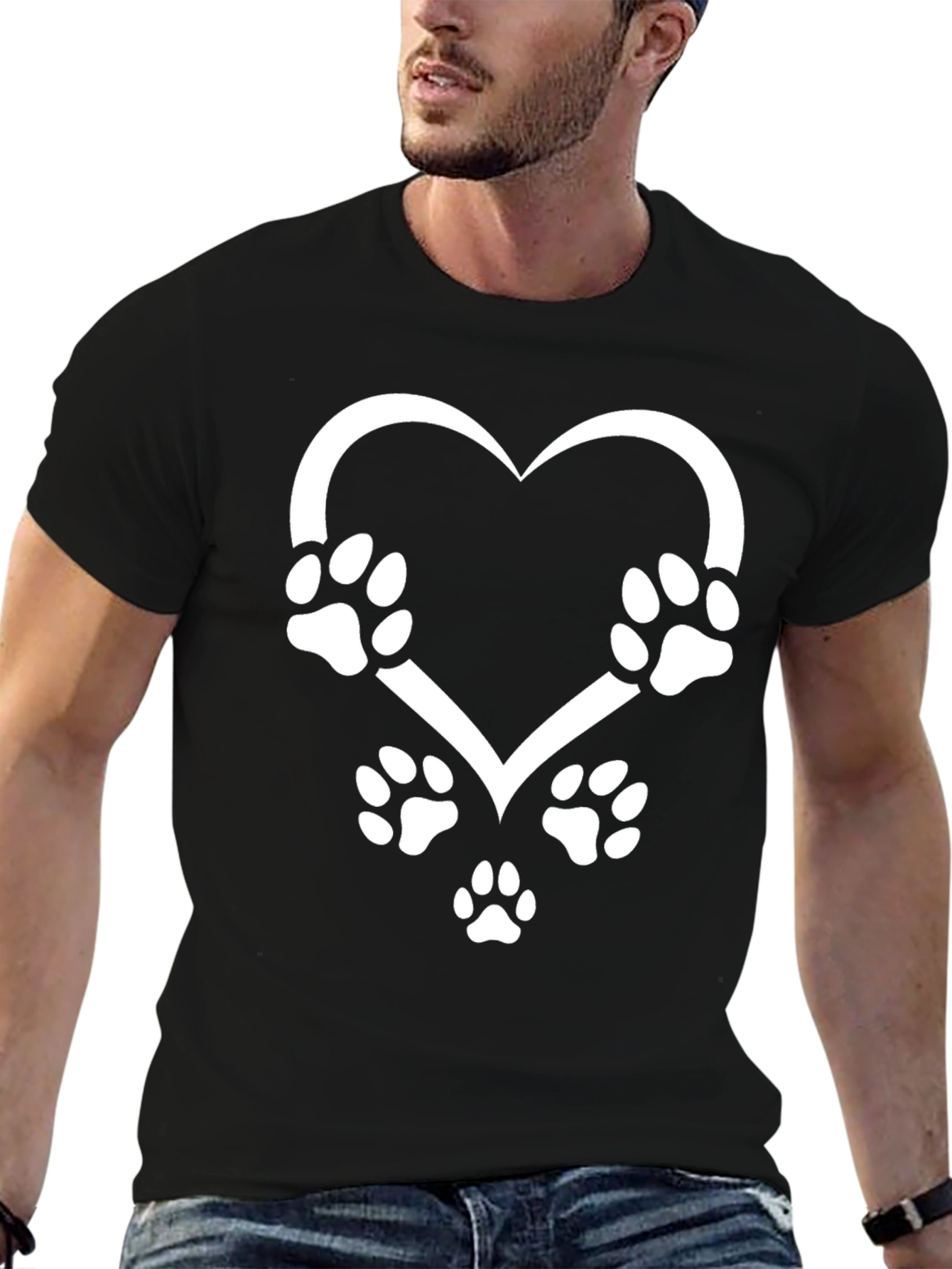Paw Print Heart Graphic Tee - Black