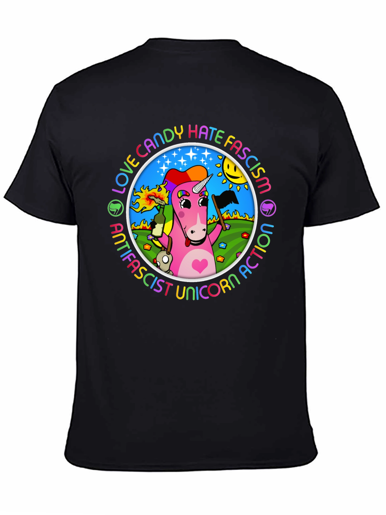 Antifascist Unicorn Action Graphic Tee