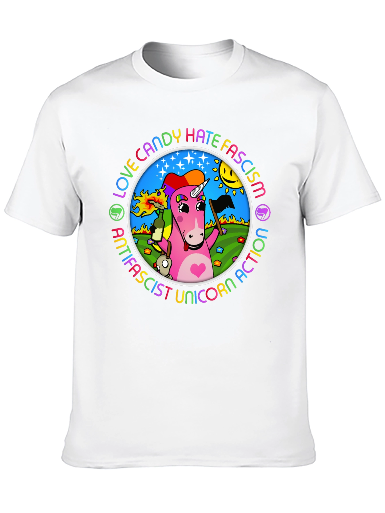 Antifascist Unicorn Action Graphic Tee