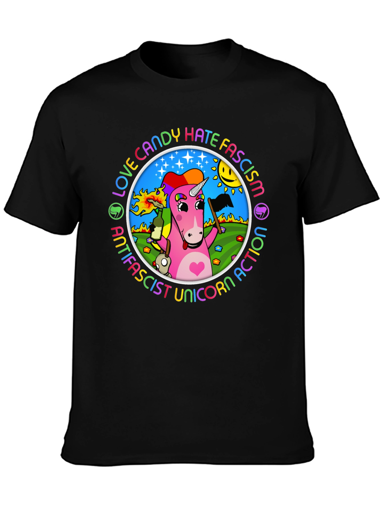 Antifascist Unicorn Action Graphic Tee