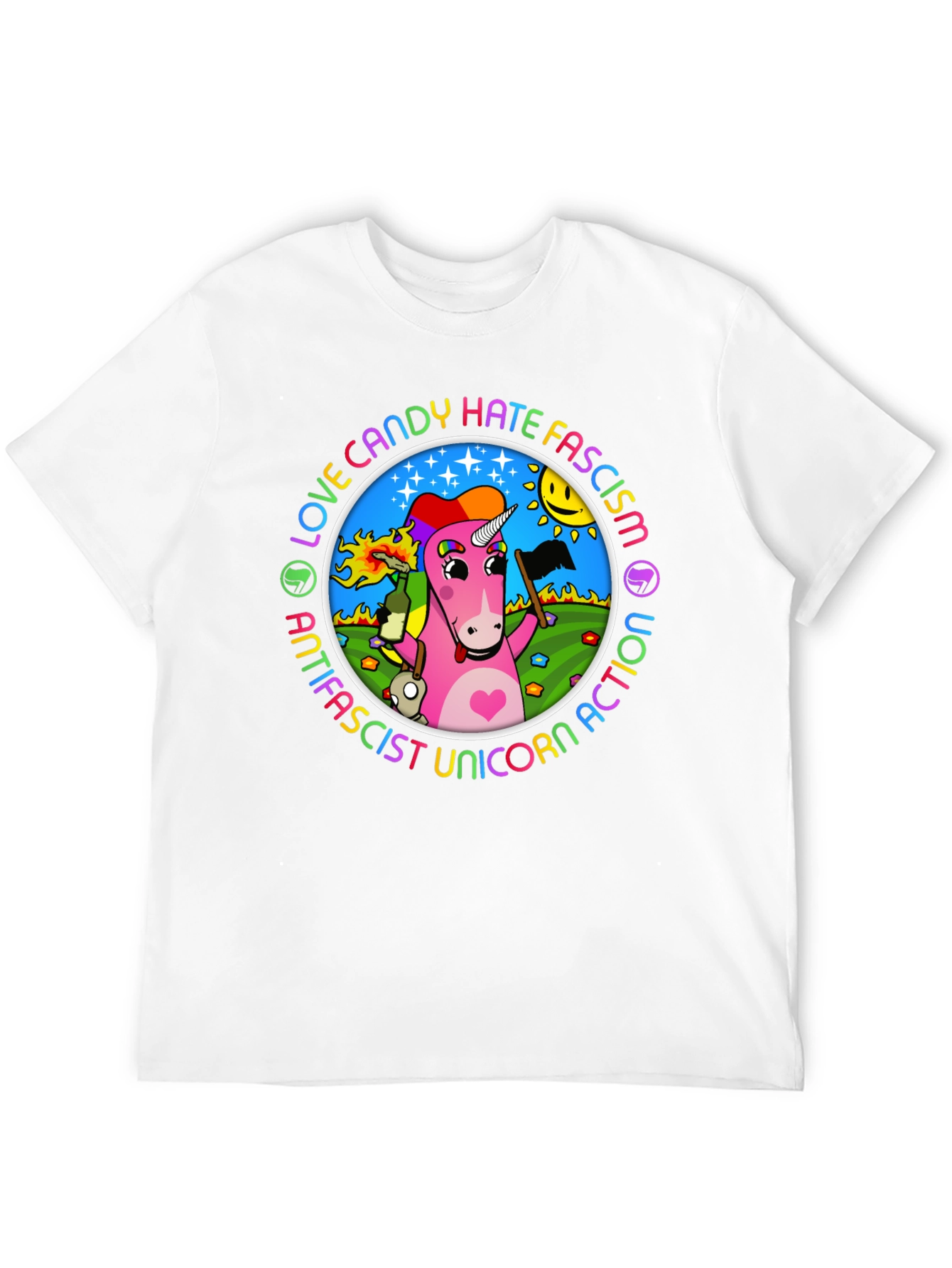 Antifascist Unicorn Action Graphic Tee