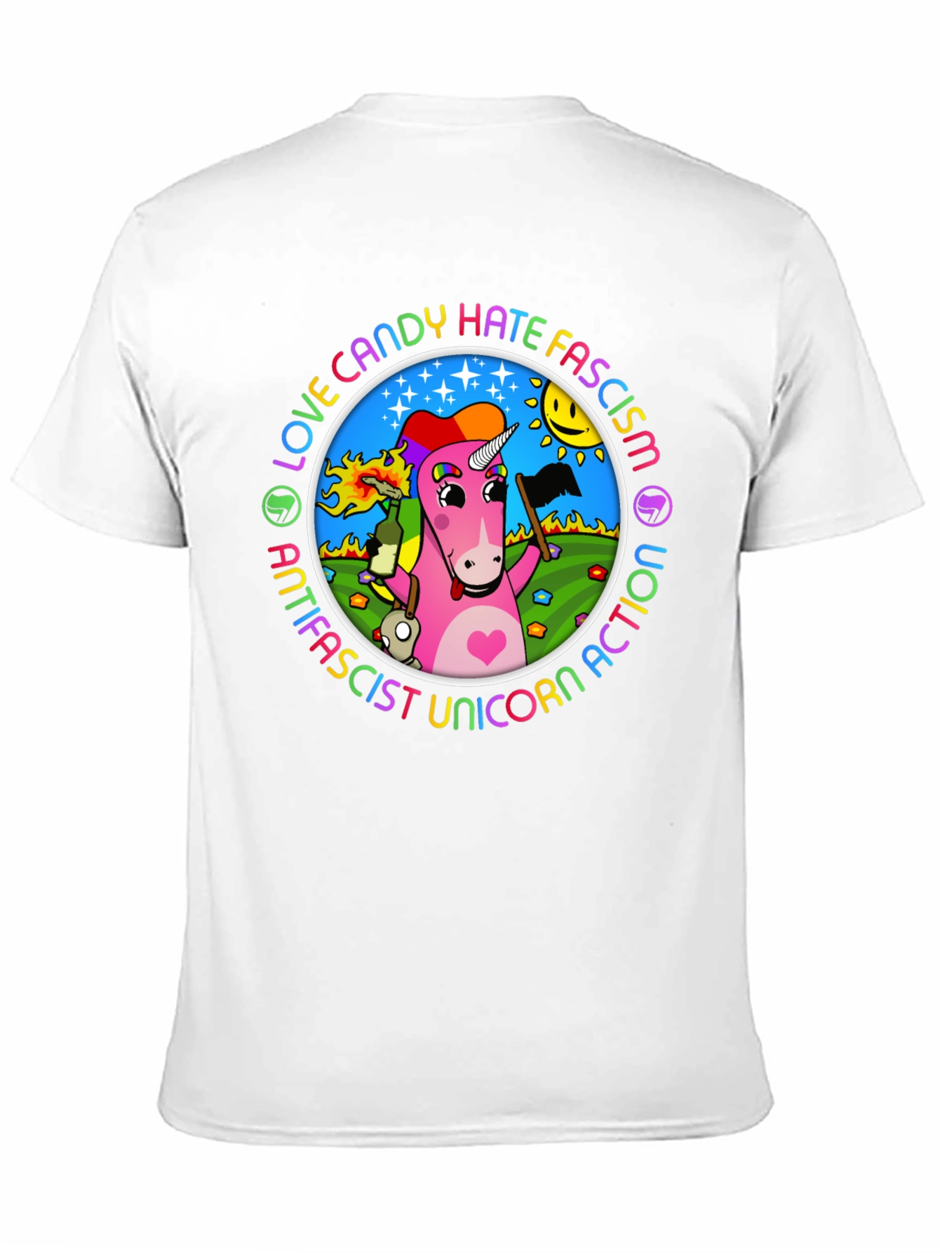 Antifascist Unicorn Action Graphic Tee
