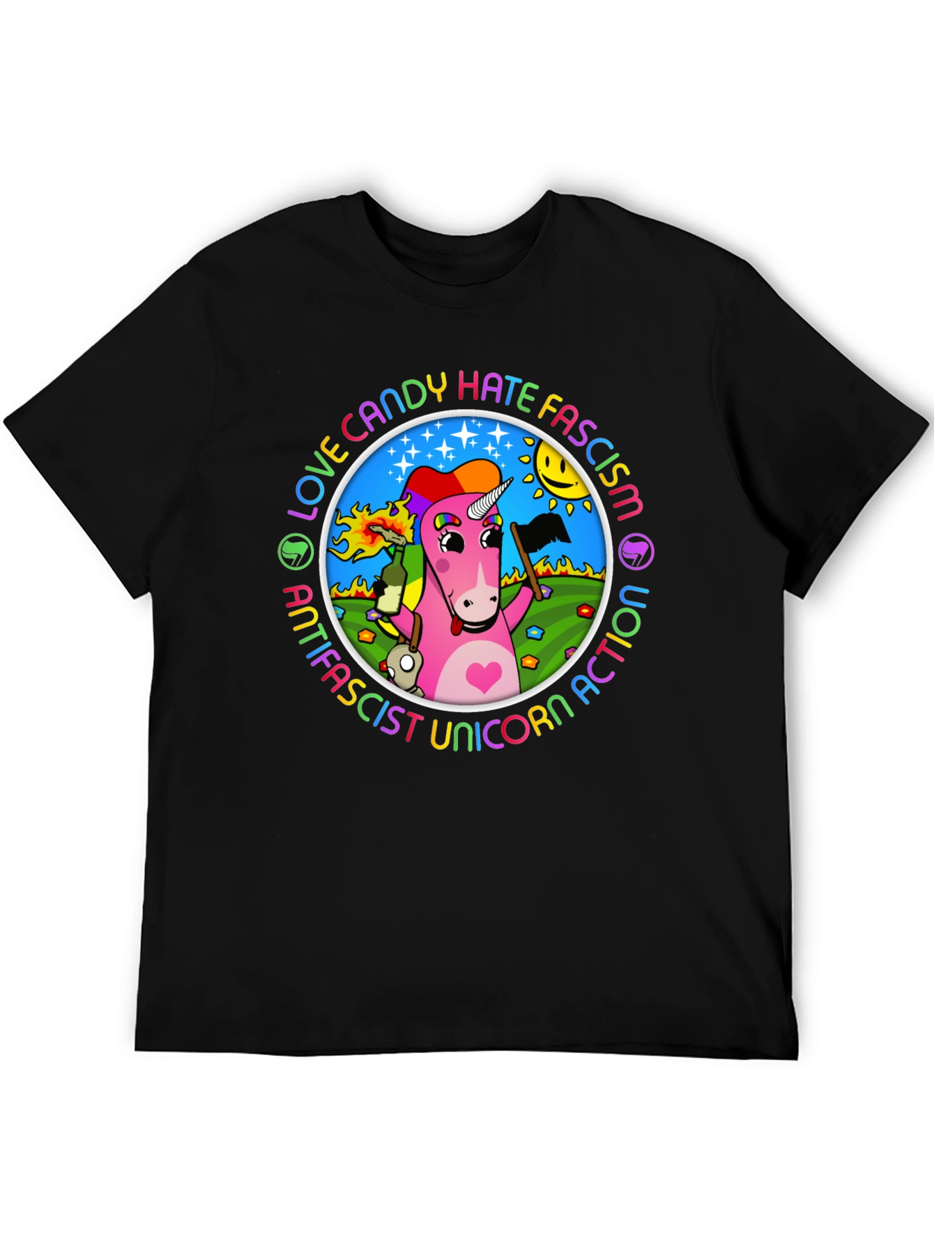 Antifascist Unicorn Action Graphic Tee