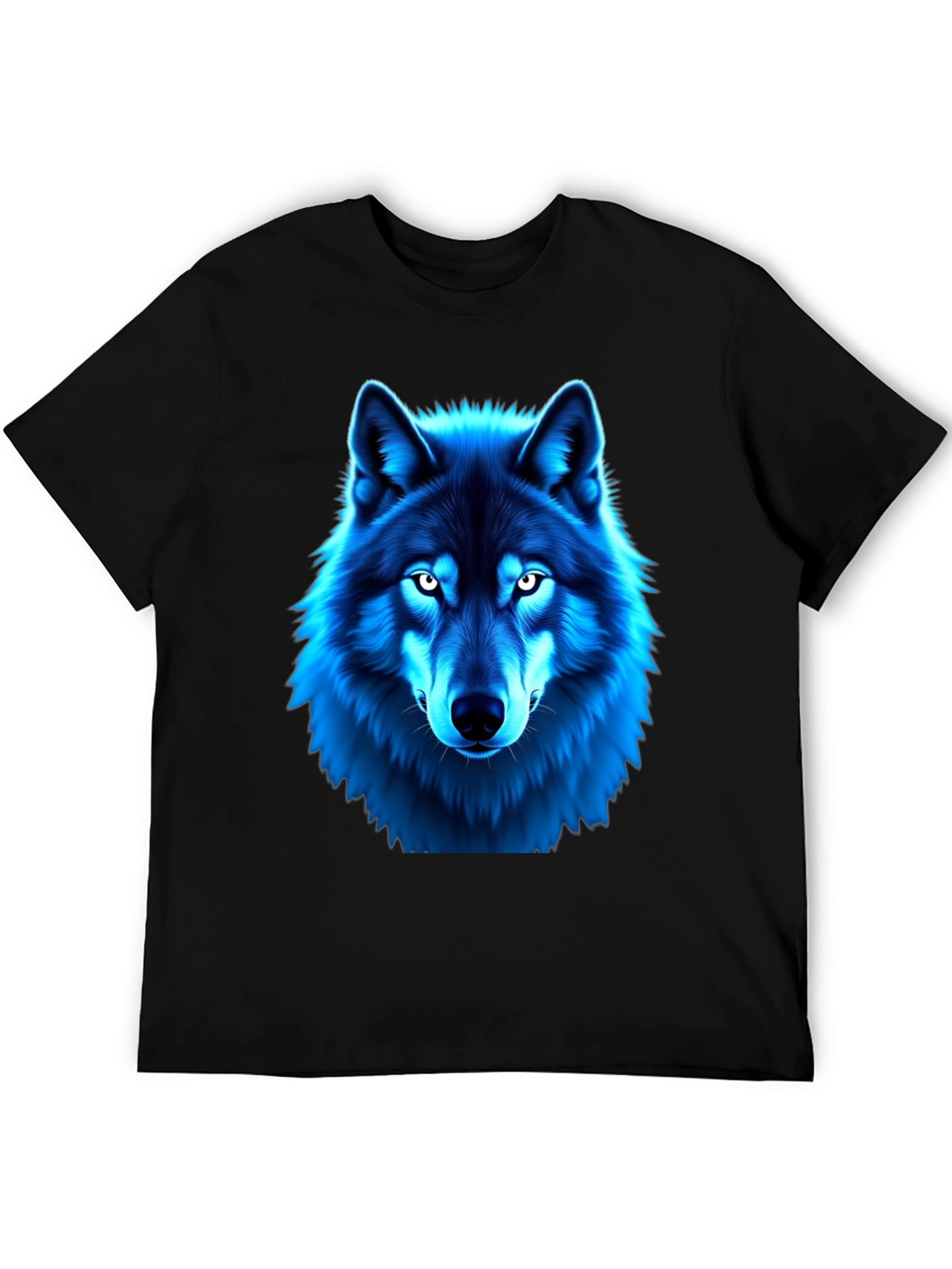 Blue Wolf Graphic Print Black T-Shirt