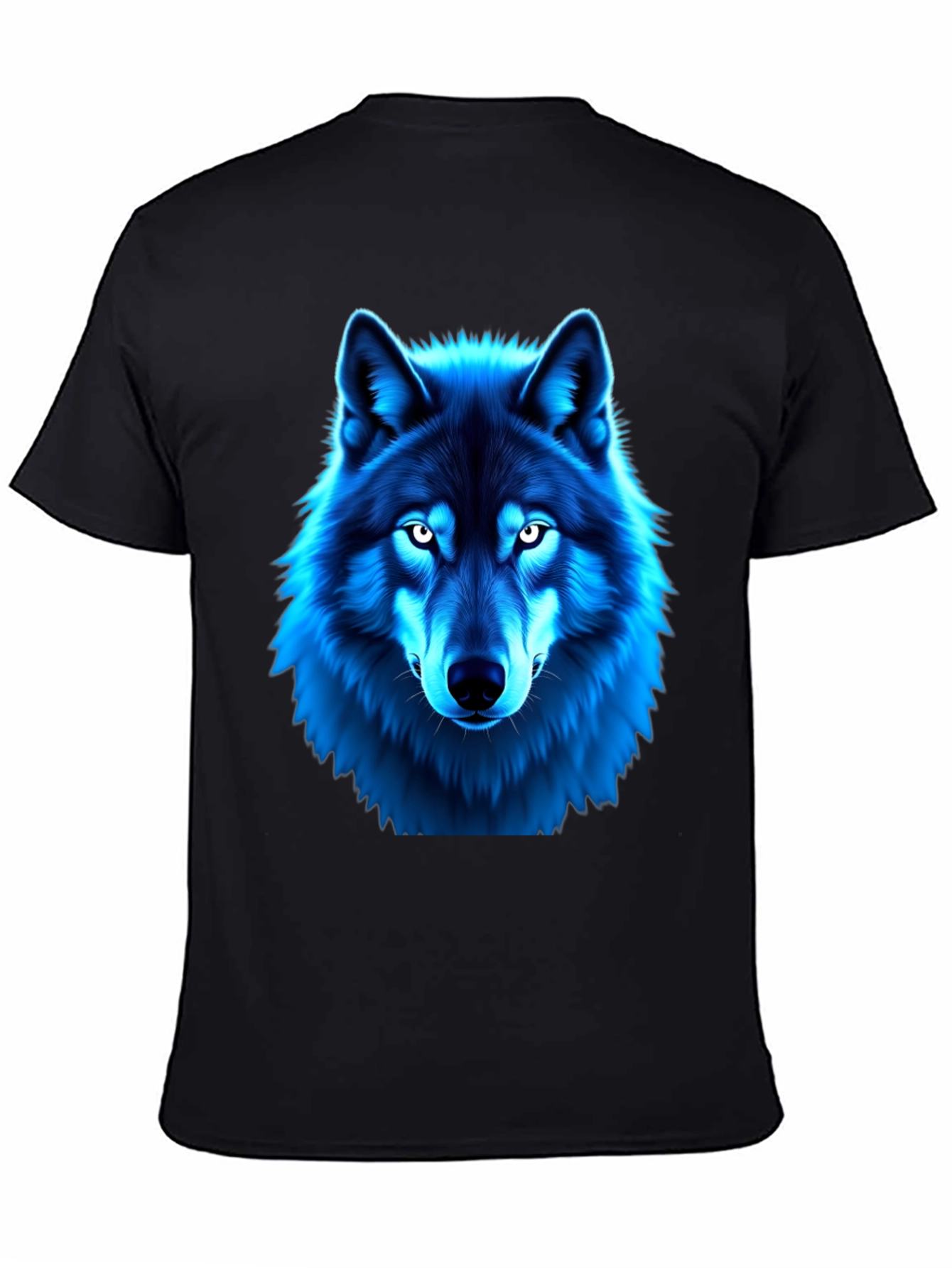 Blue Wolf Graphic Print Black T-Shirt