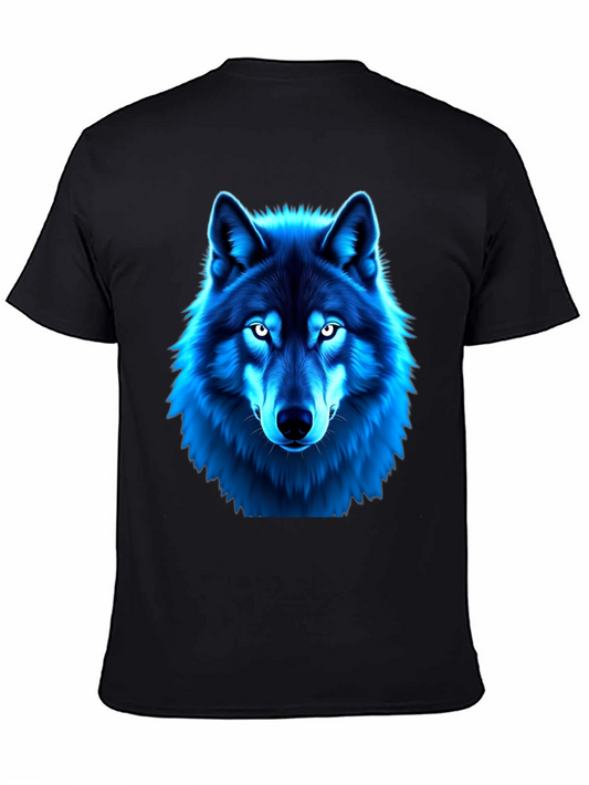 Blue Wolf Graphic Print Black T-Shirt