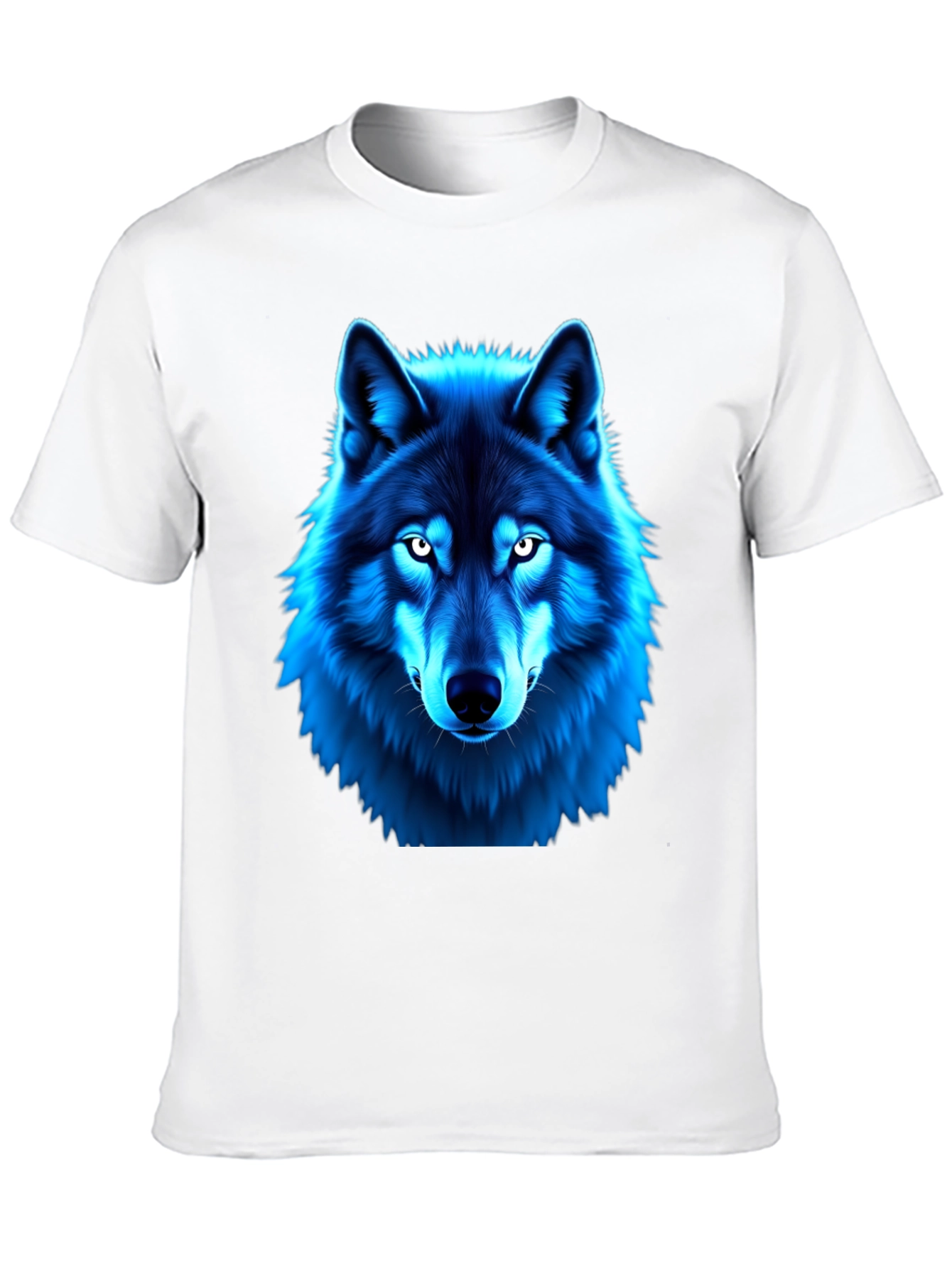 Blue Wolf Graphic Print Black T-Shirt