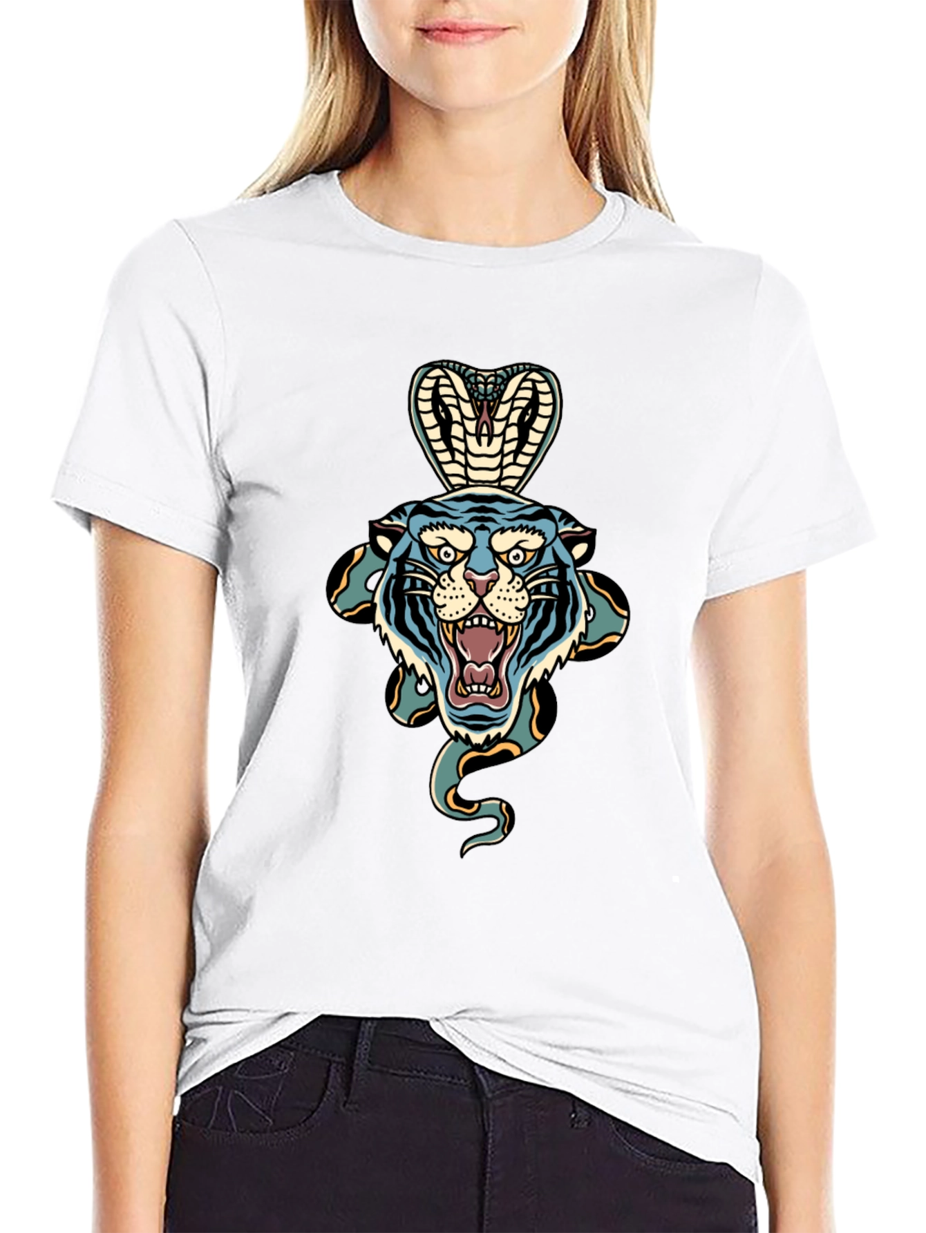Tiger Cobra Graphic Tee - Bold Black T-Shirt