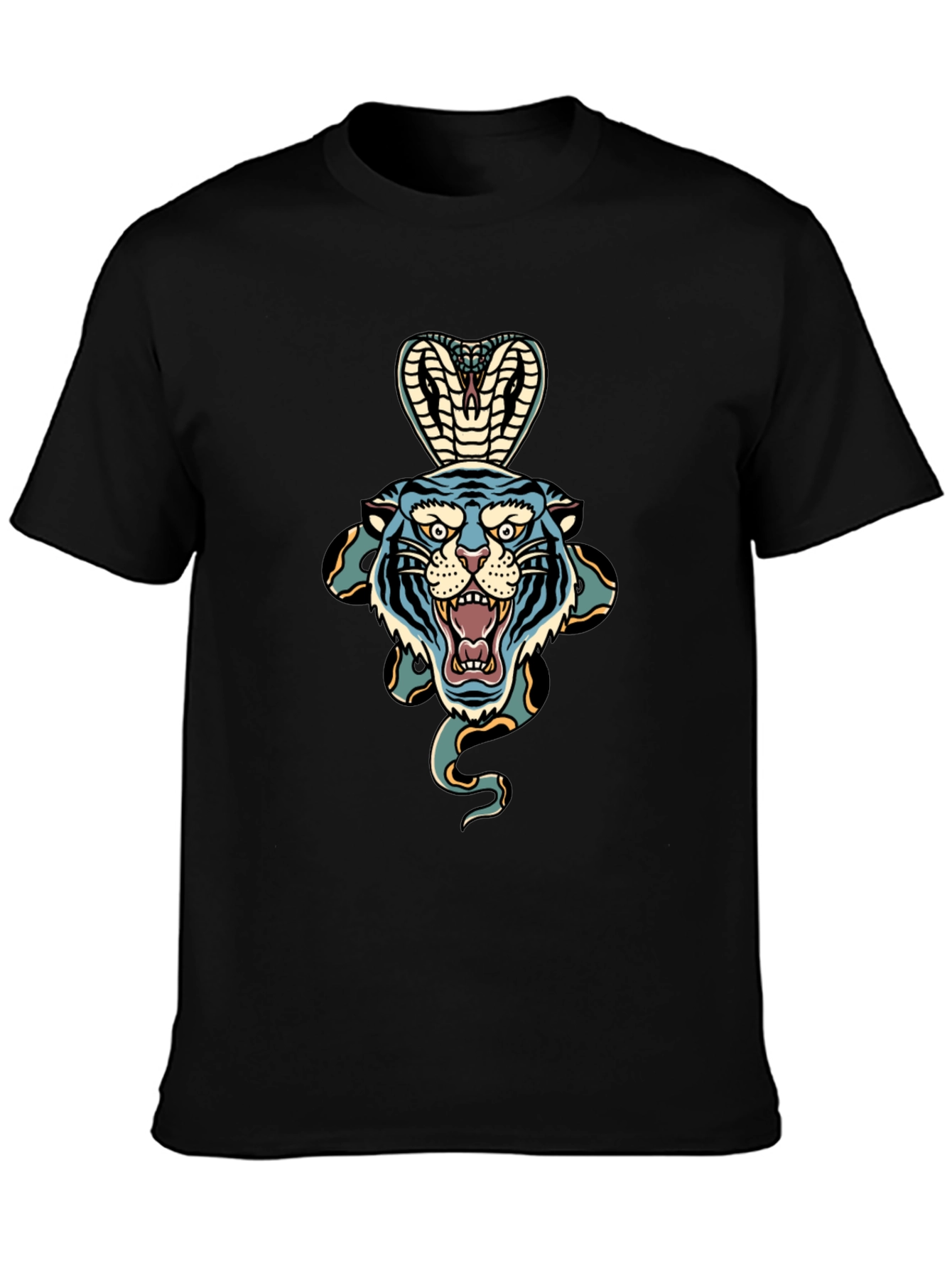 Tiger Cobra Graphic Tee - Bold Black T-Shirt