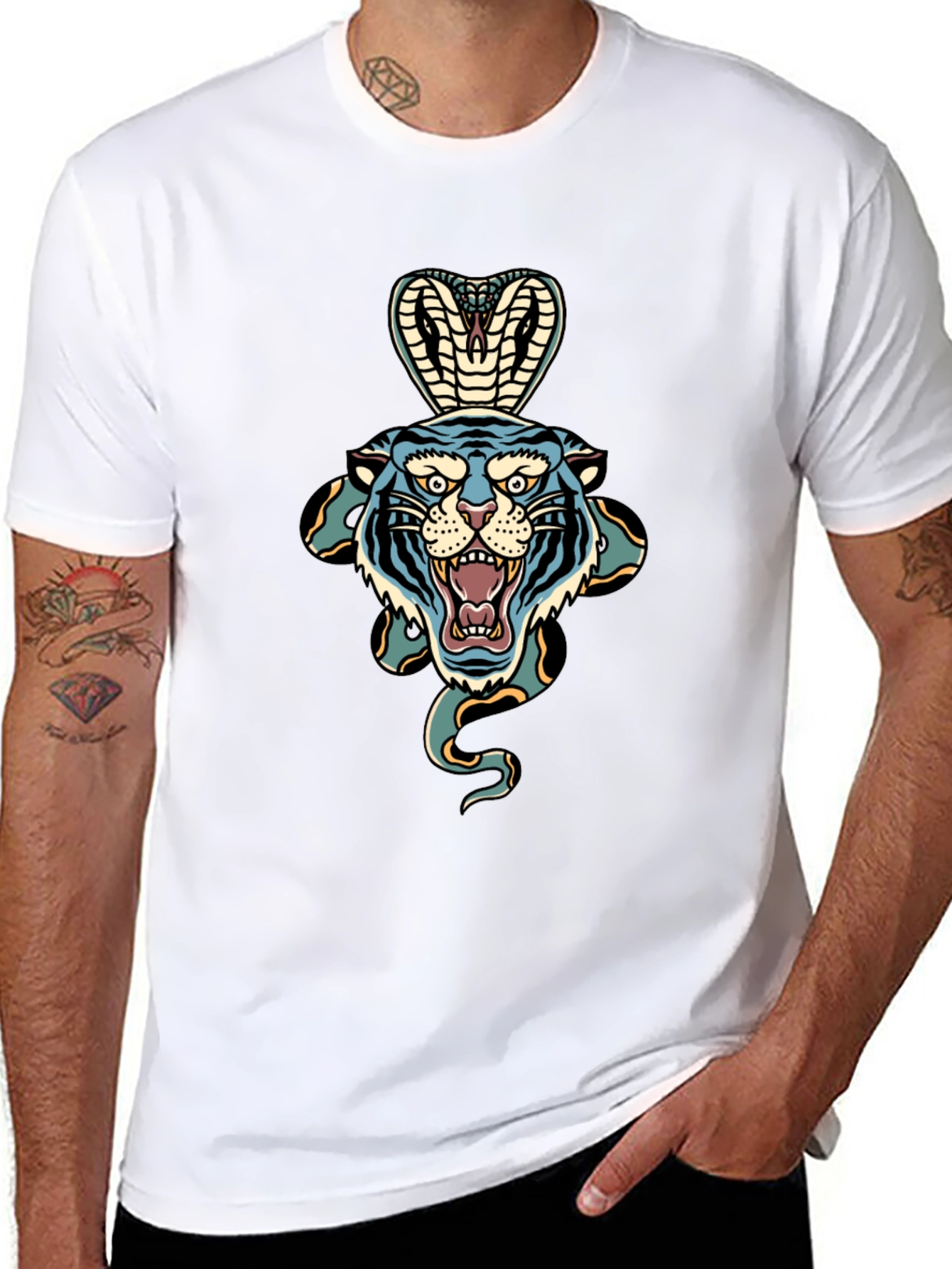 Tiger Cobra Graphic Tee - Bold Black T-Shirt