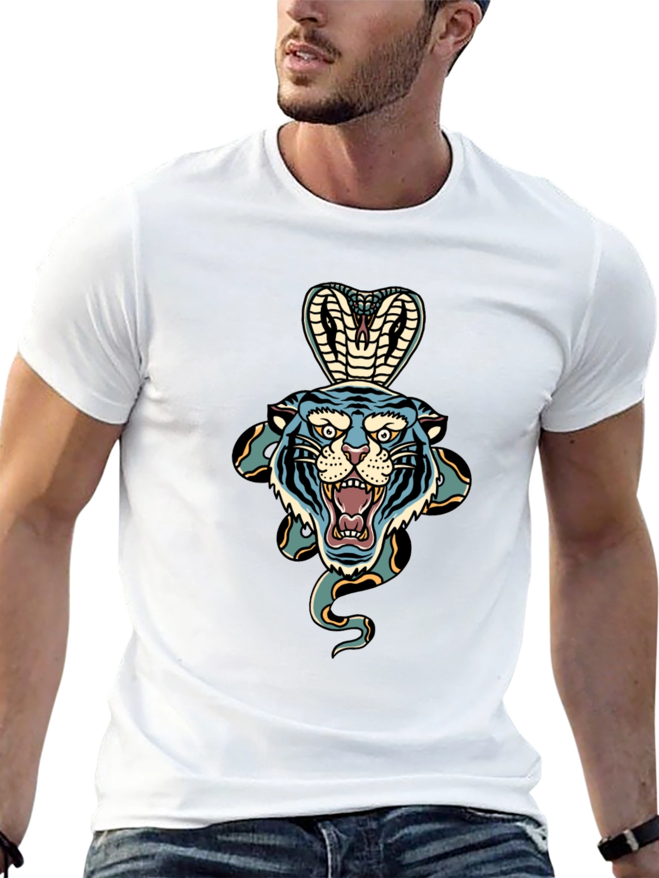 Tiger Cobra Graphic Tee - Bold Black T-Shirt
