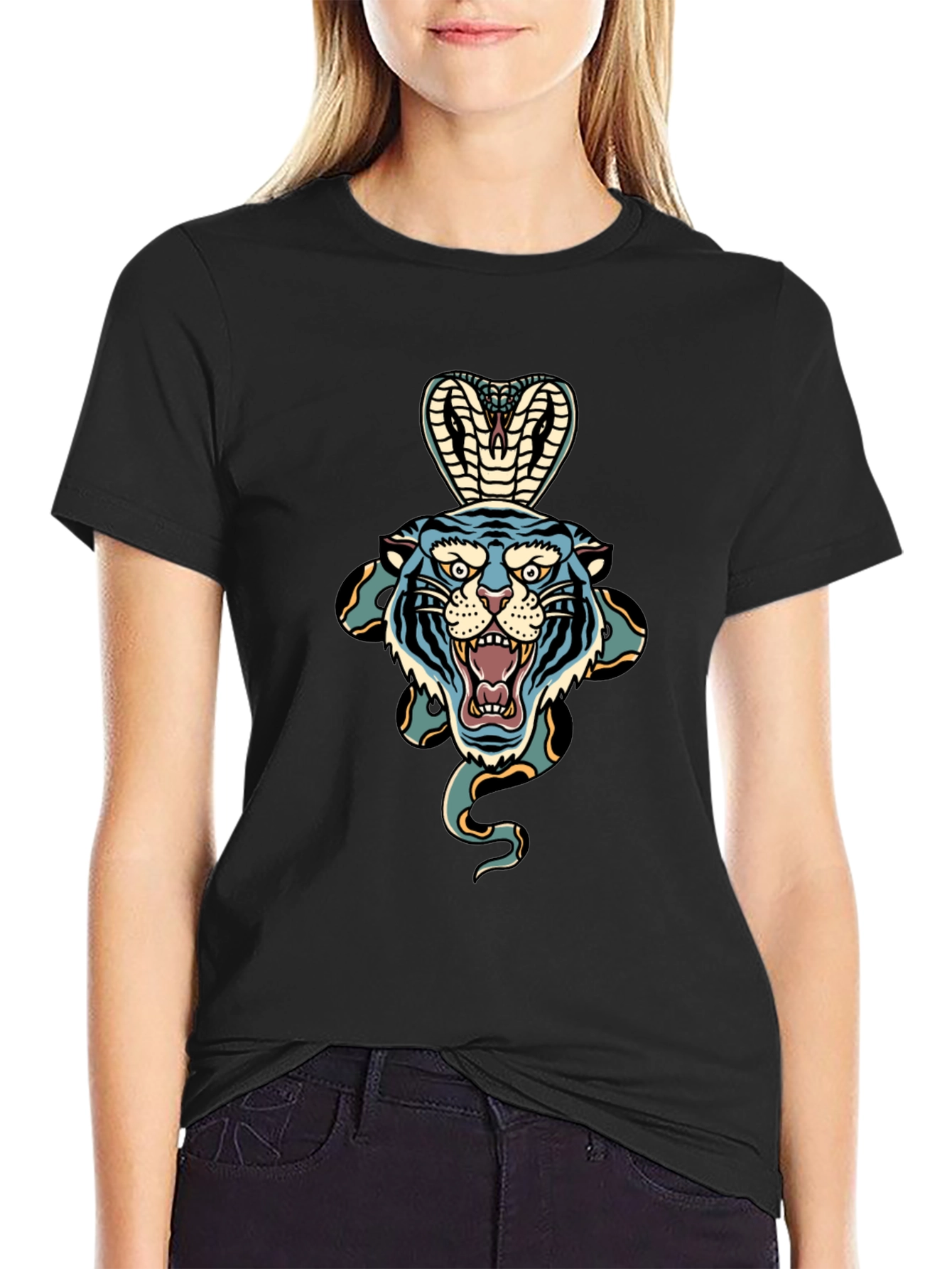 Tiger Cobra Graphic Tee - Bold Black T-Shirt