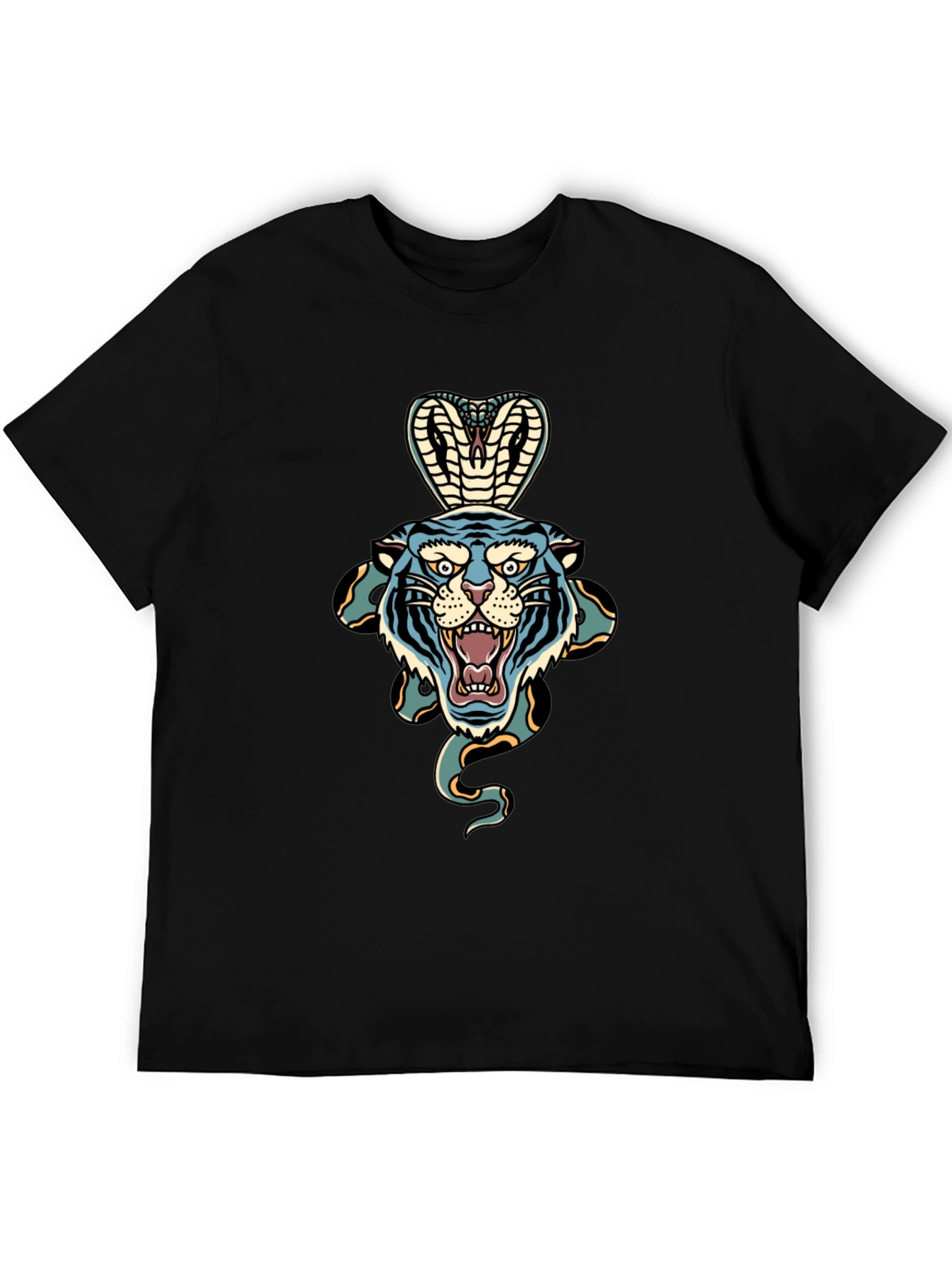 Tiger Cobra Graphic Tee - Bold Black T-Shirt