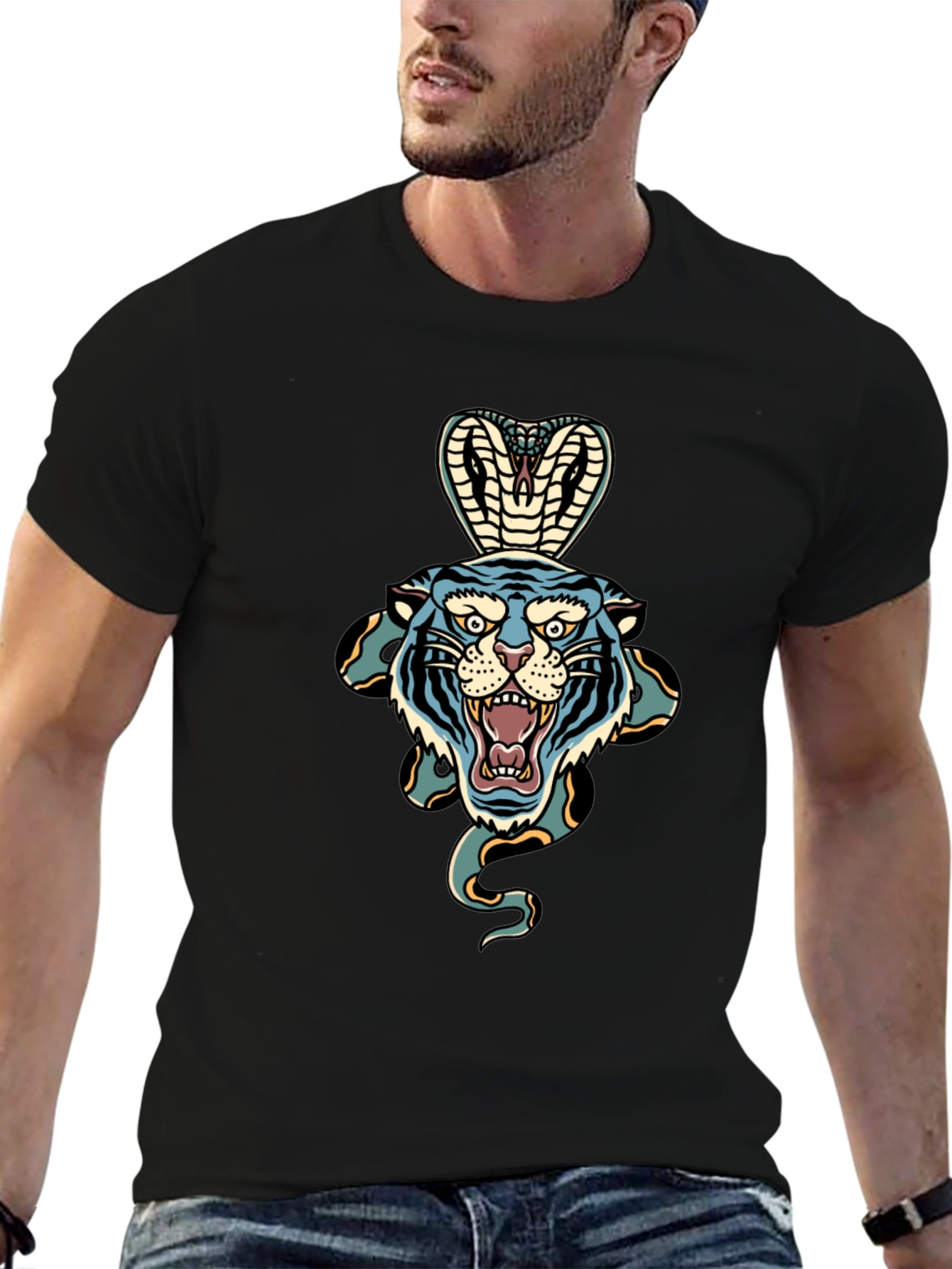 Tiger Cobra Graphic Tee - Bold Black T-Shirt