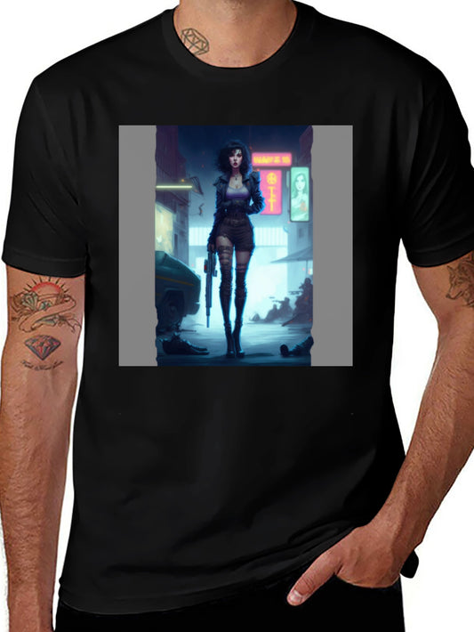 Cyberpunk Girl Graphic Black T-Shirt