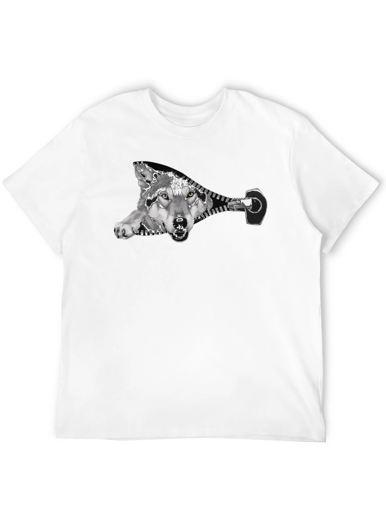Wolf Zipper Graphic Print Black T-Shirt