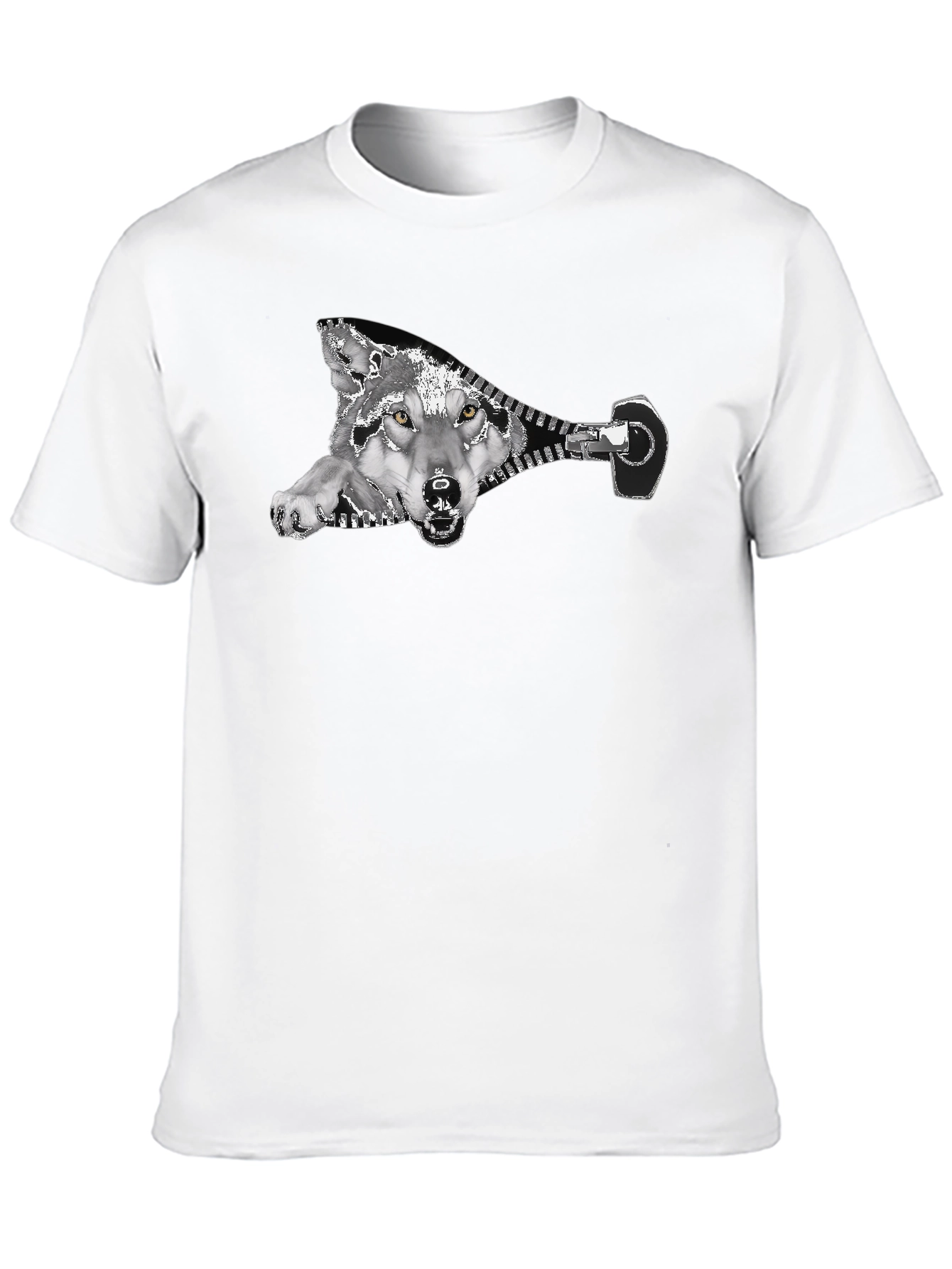 Wolf Zipper Graphic Print Black T-Shirt