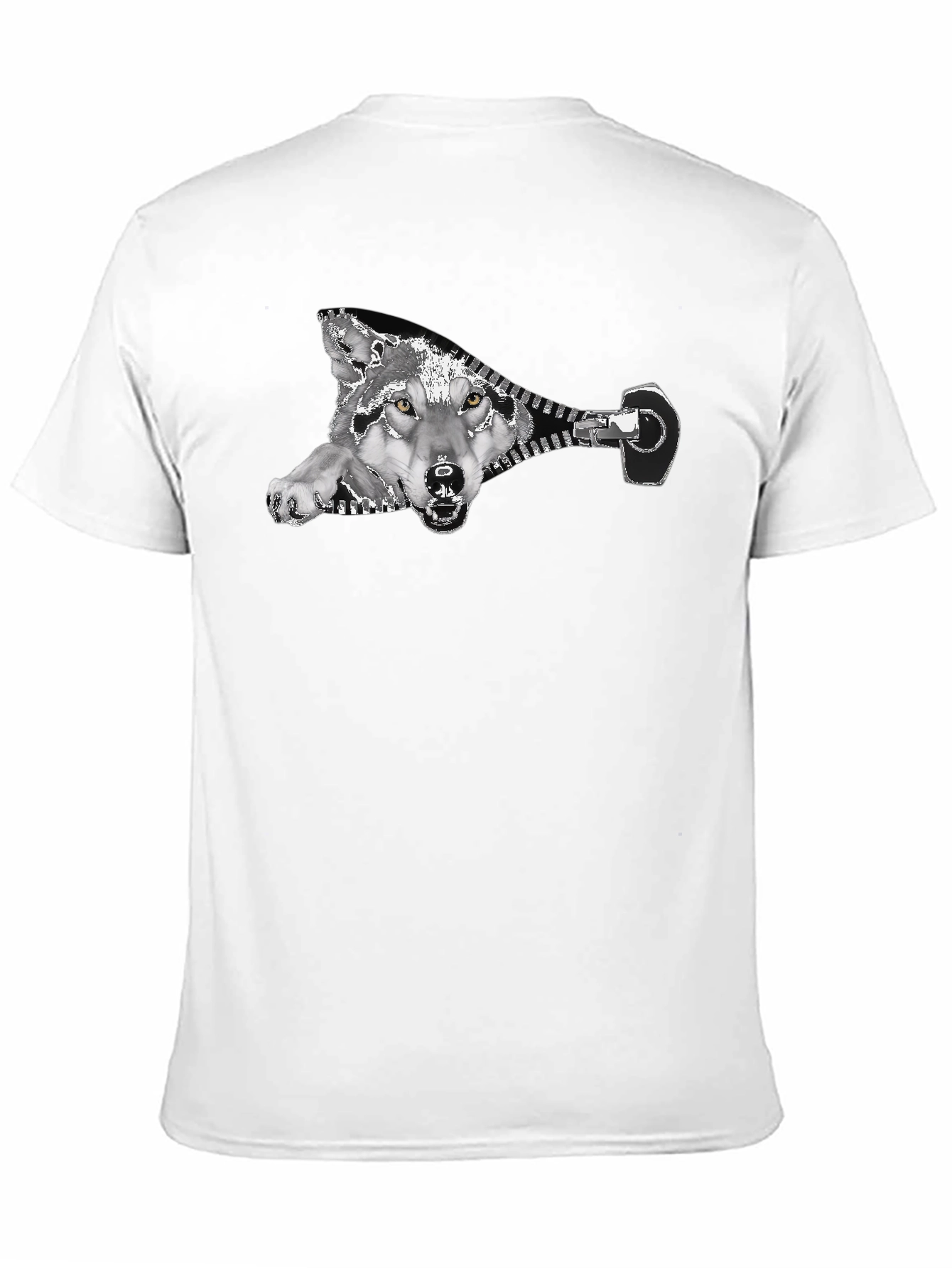 Wolf Zipper Graphic Print Black T-Shirt