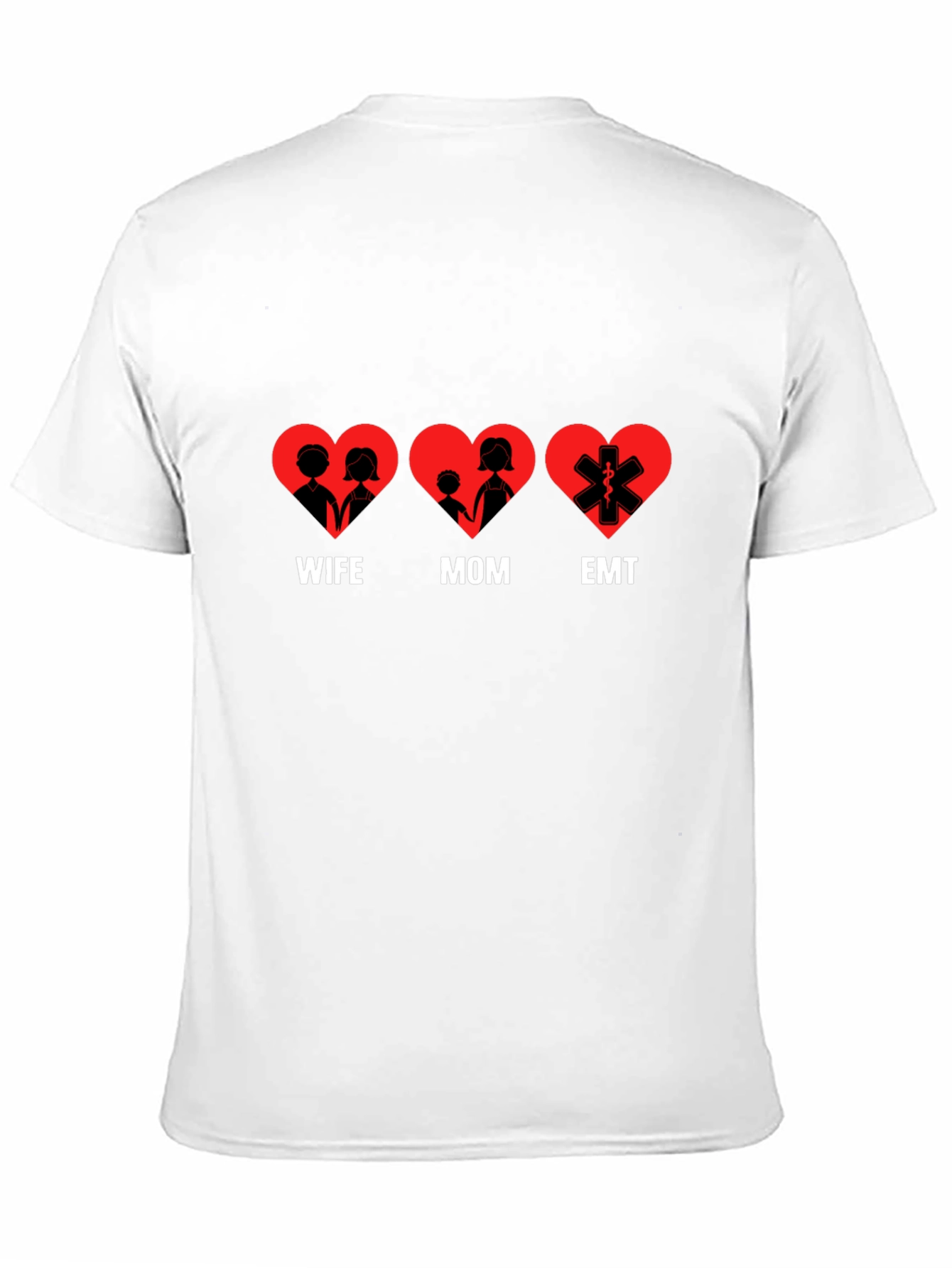 Wife Mom EMT Heart T-Shirt - Black Cotton Tee