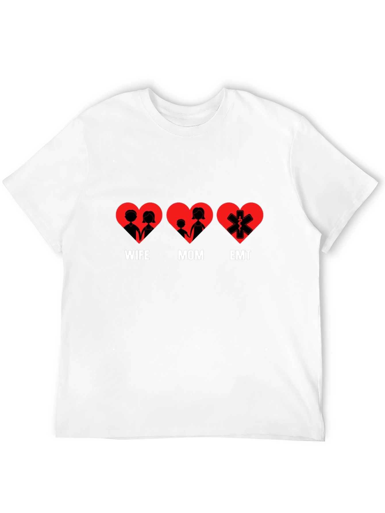 Wife Mom EMT Heart T-Shirt - Black Cotton Tee