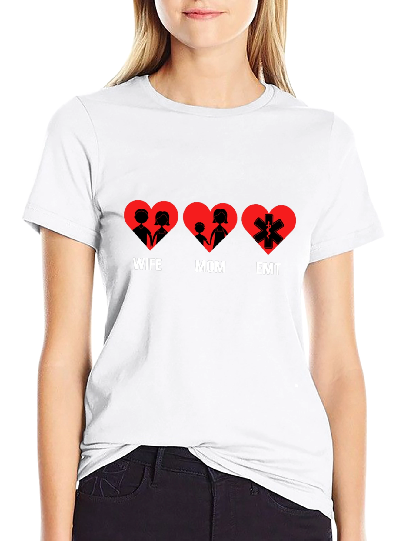 Wife Mom EMT Heart T-Shirt - Black Cotton Tee
