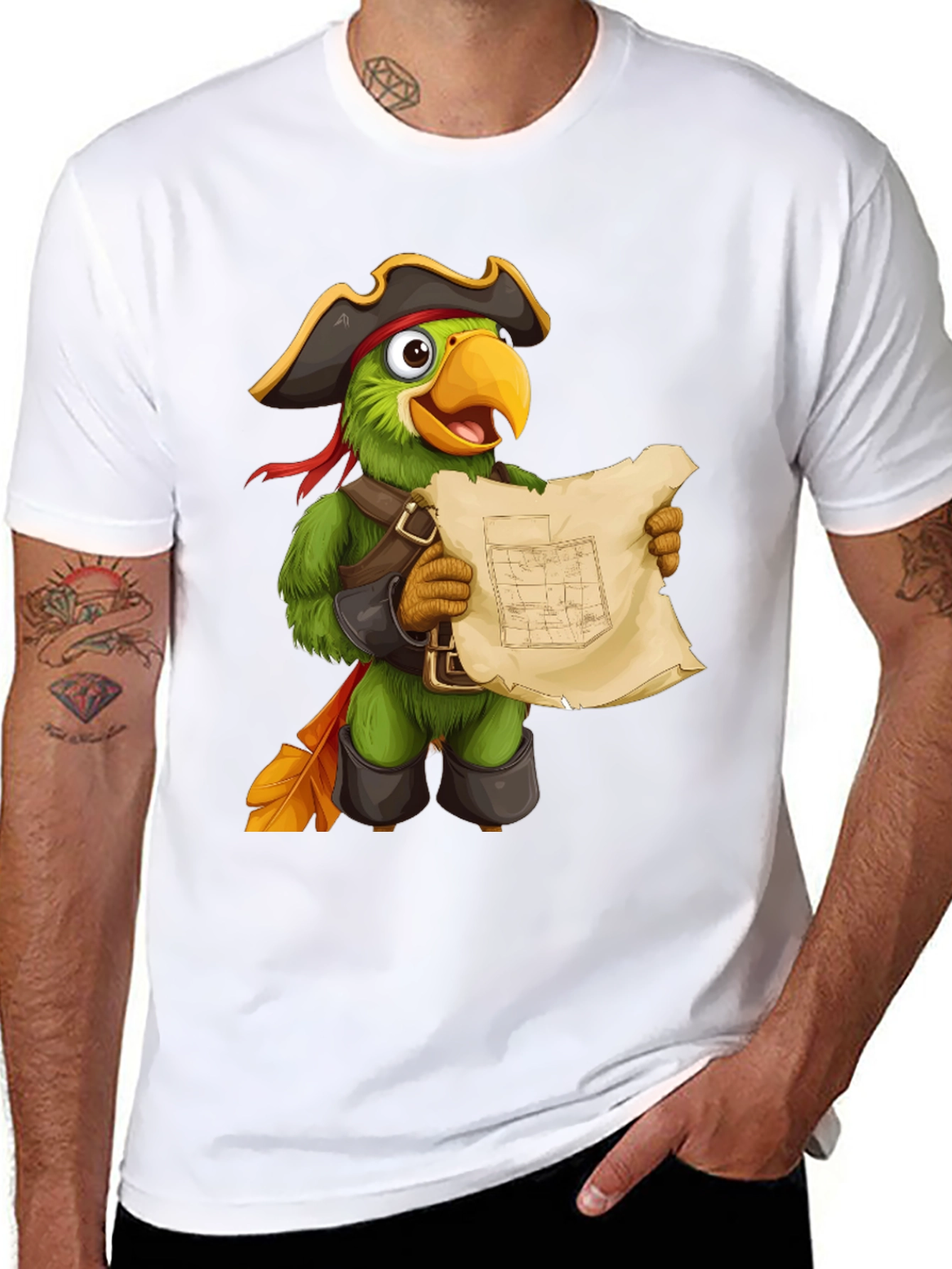Parrot Pirate T-Shirt - Funny Cartoon Bird Tee