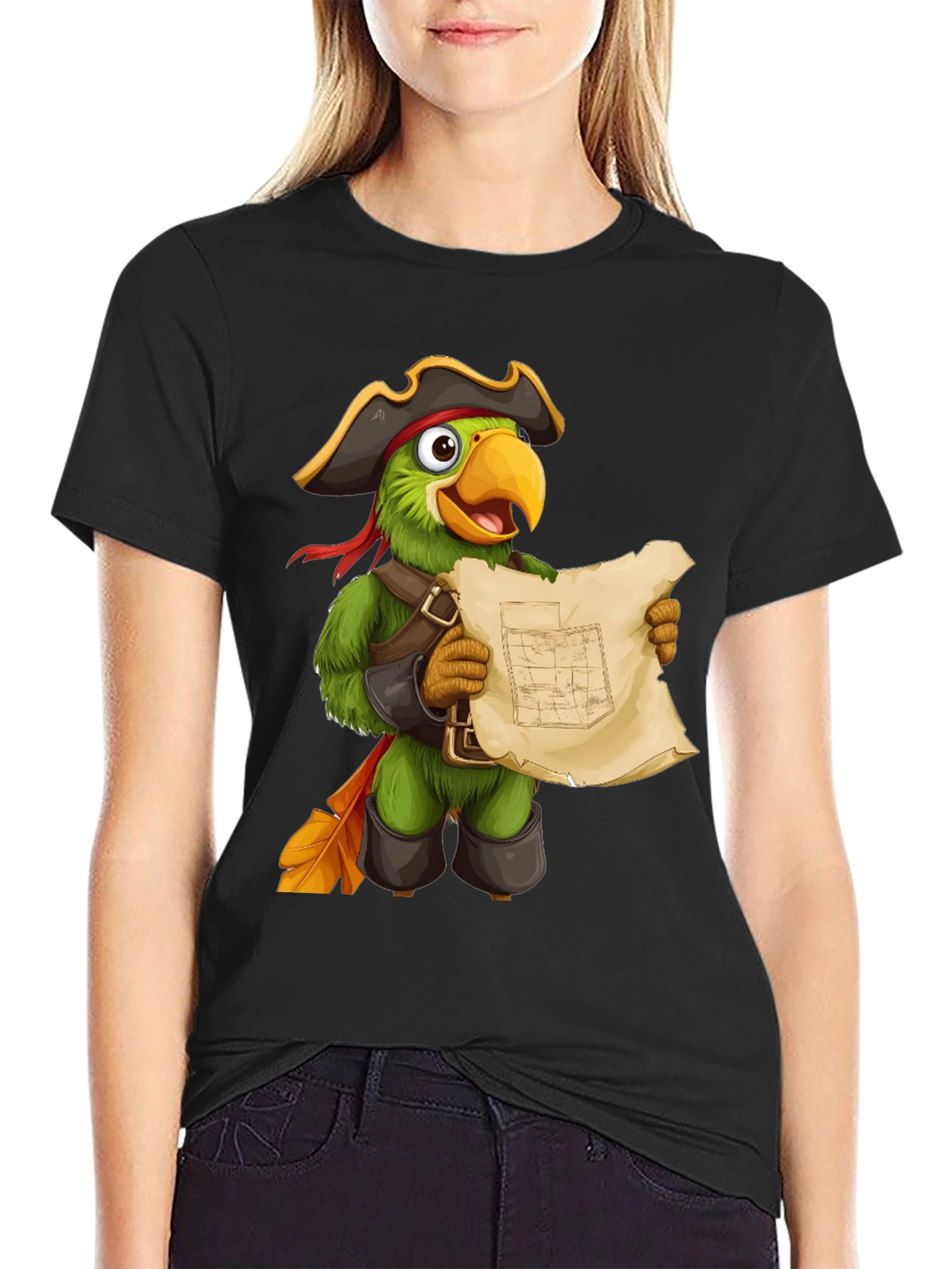 Parrot Pirate T-Shirt - Funny Cartoon Bird Tee