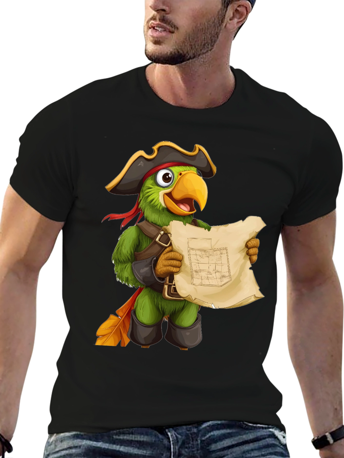 Parrot Pirate T-Shirt - Funny Cartoon Bird Tee