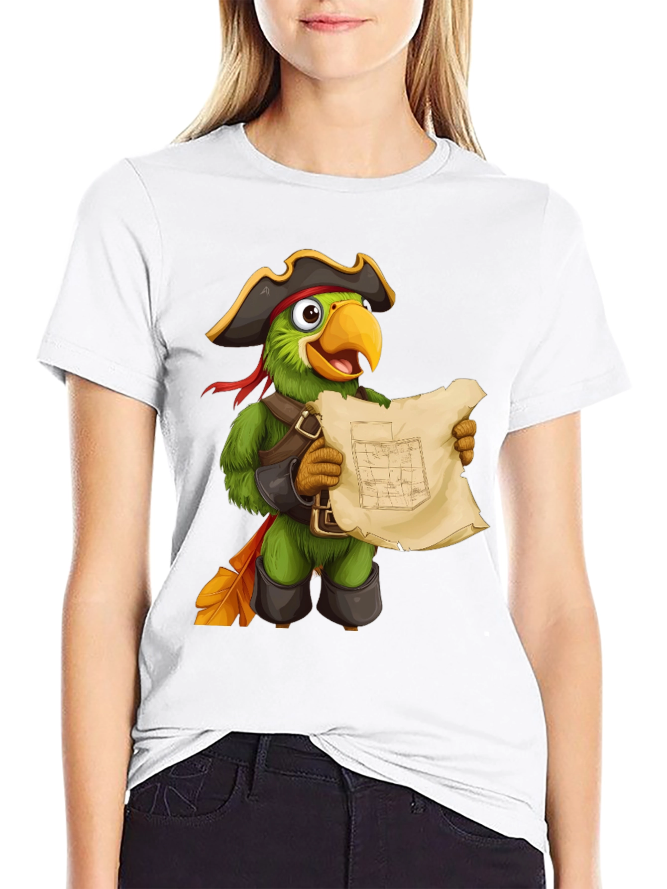 Parrot Pirate T-Shirt - Funny Cartoon Bird Tee